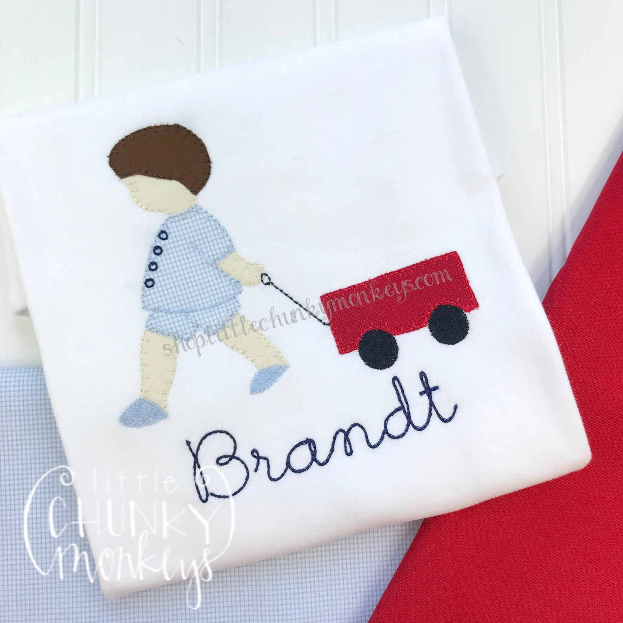 Boy Shirt - Boy Pulling Wagon Applique