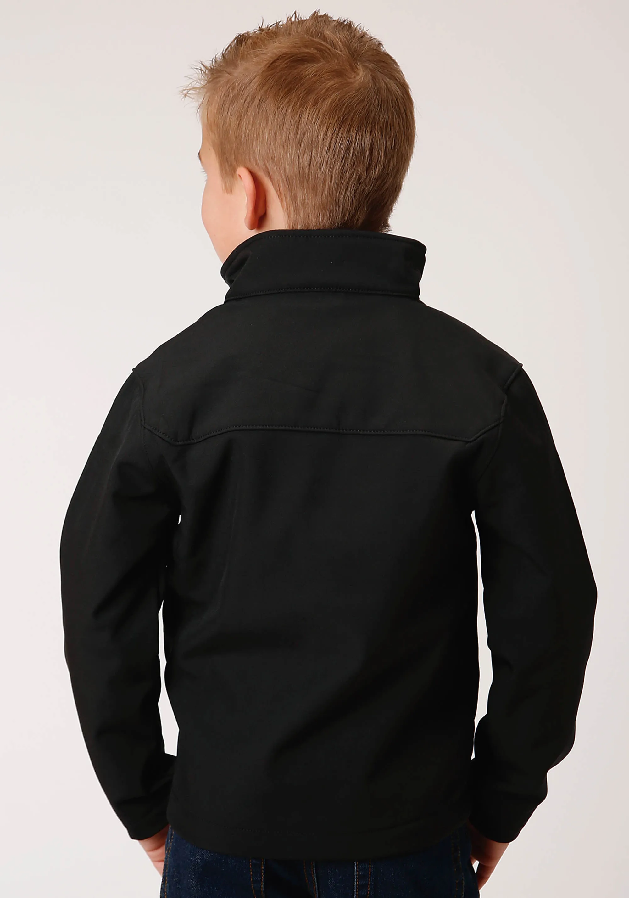 BOYS BLACK SOFTSHELL WITH BLACK FLEECE LINING ZIP FRONT JACKET