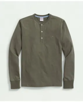 Brooks Brothers Men's Cotton Henley Long-Sleeve T-Shirt Olive