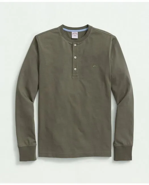 Brooks Brothers Men's Cotton Henley Long-Sleeve T-Shirt Olive