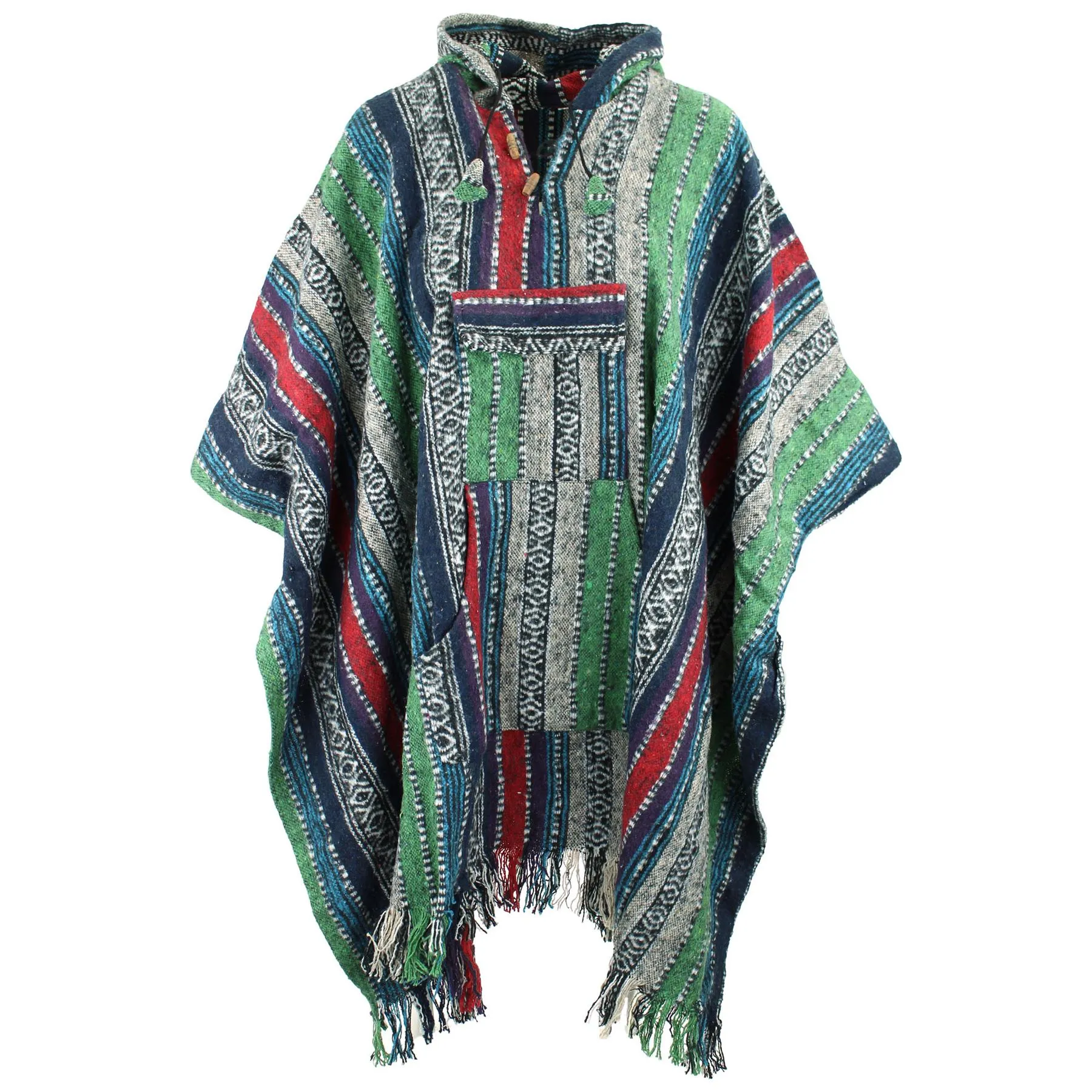 Brushed Gheri Cotton Poncho - 03 Green Blue Red