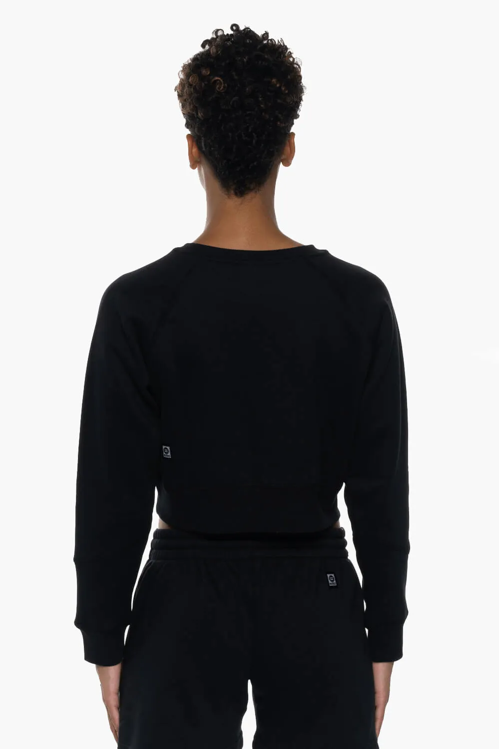 Brynn Cropped Fleece Crewneck - Black