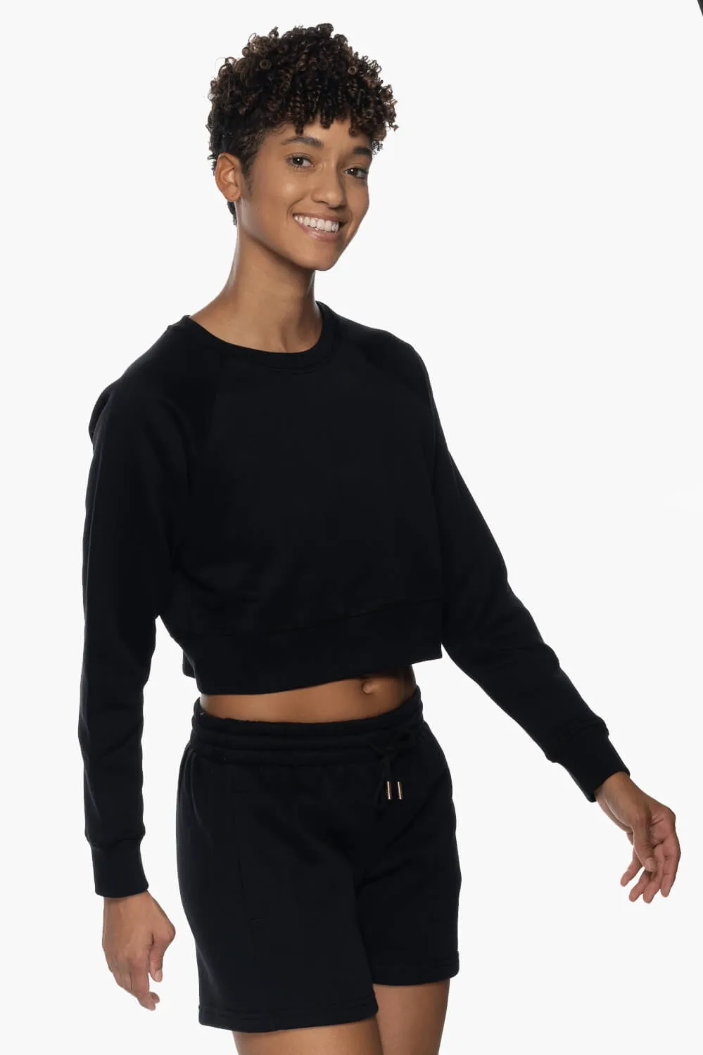 Brynn Cropped Fleece Crewneck - Black