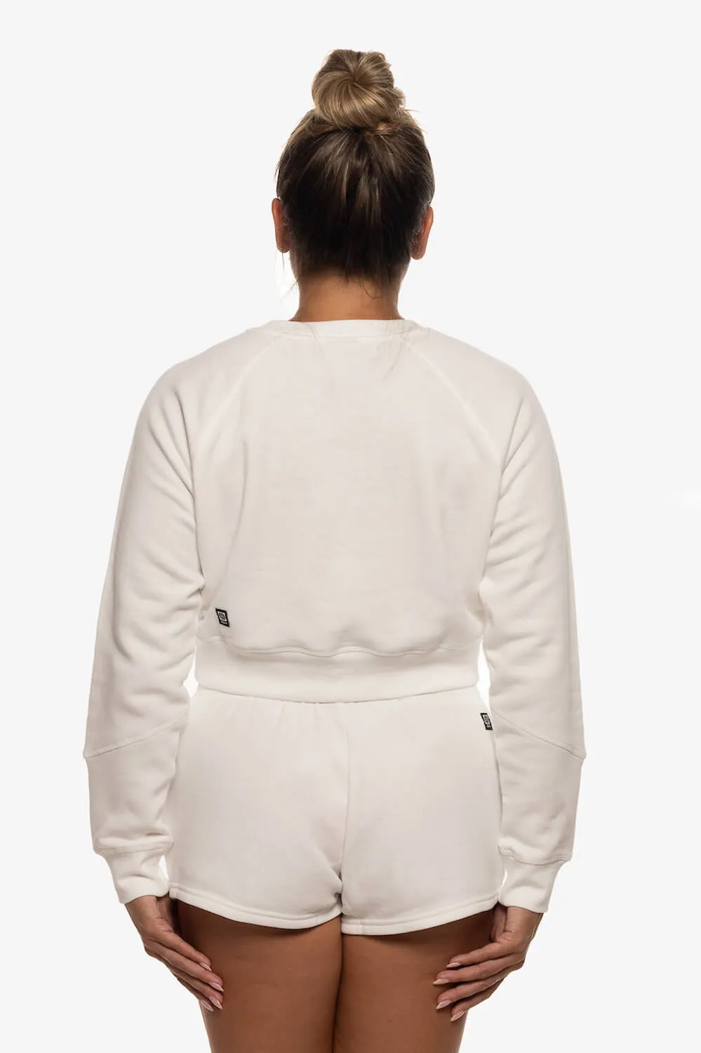 Brynn Cropped Fleece Crewneck - White