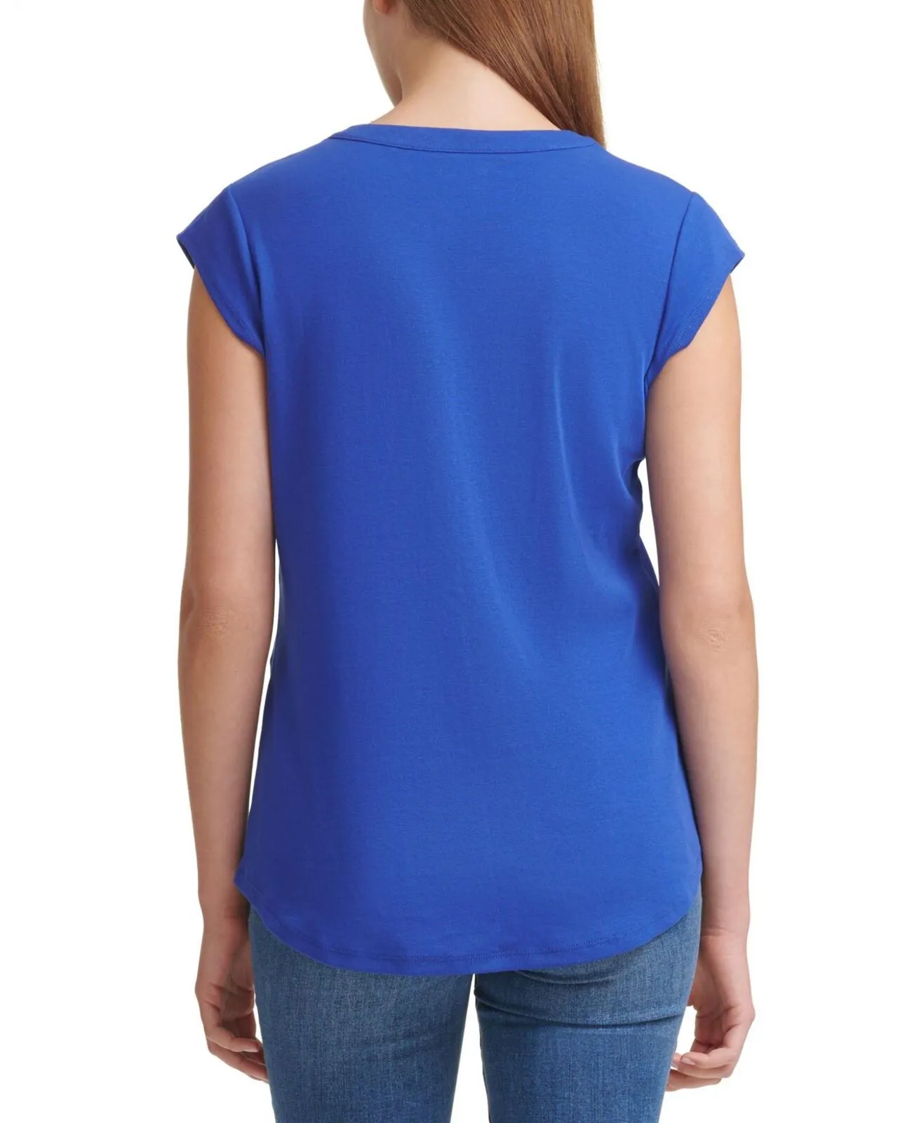 Calvin Klein Women's T-Shirt Silver Button Detailing M1TH0807 Klein Blue L