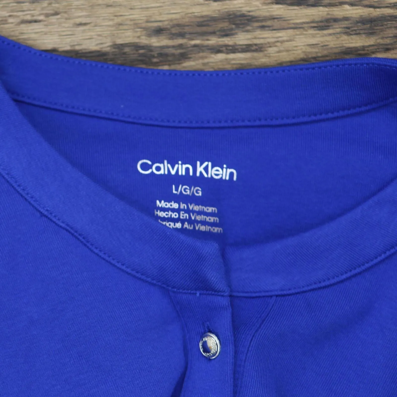 Calvin Klein Women's T-Shirt Silver Button Detailing M1TH0807 Klein Blue L