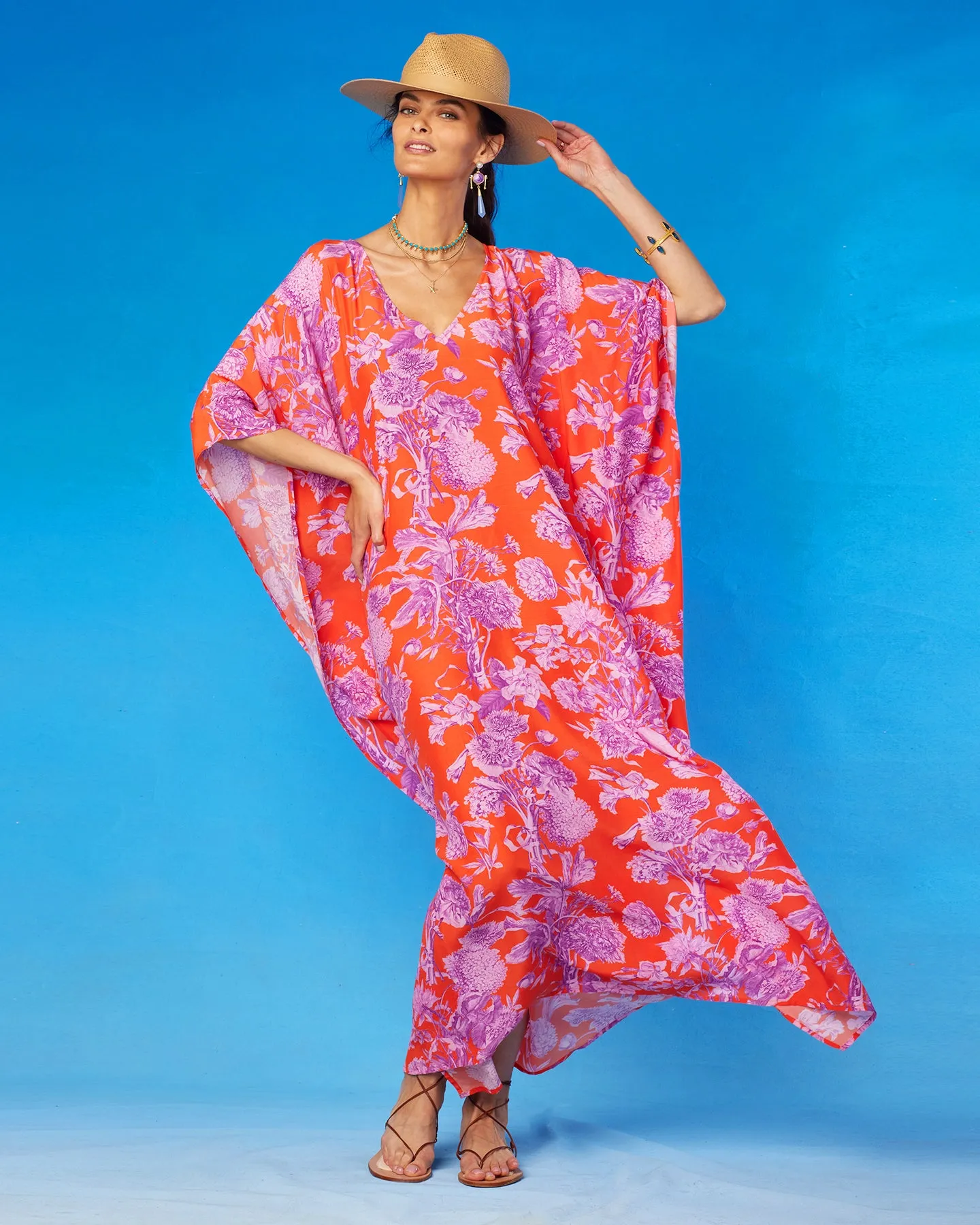 Camille Kaftan in Orange and Purple Floral Toile