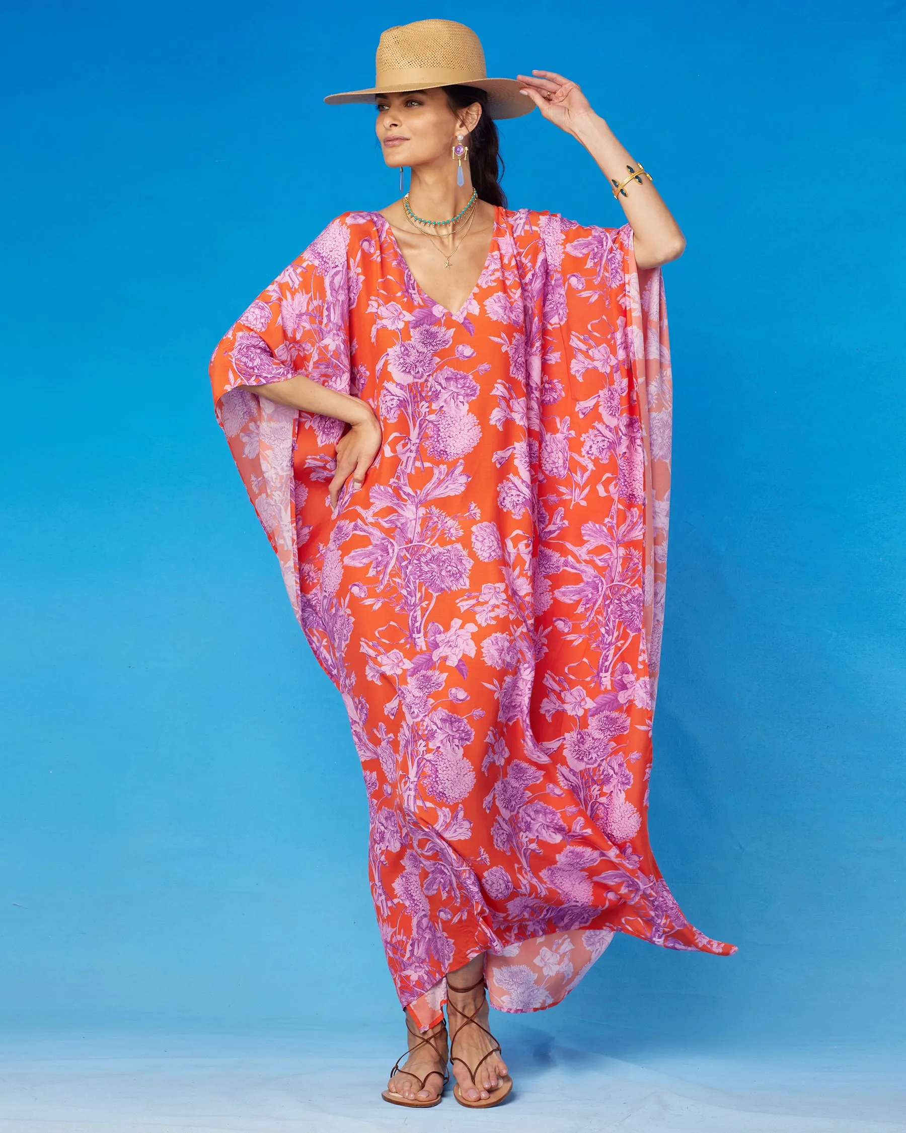 Camille Kaftan in Orange and Purple Floral Toile