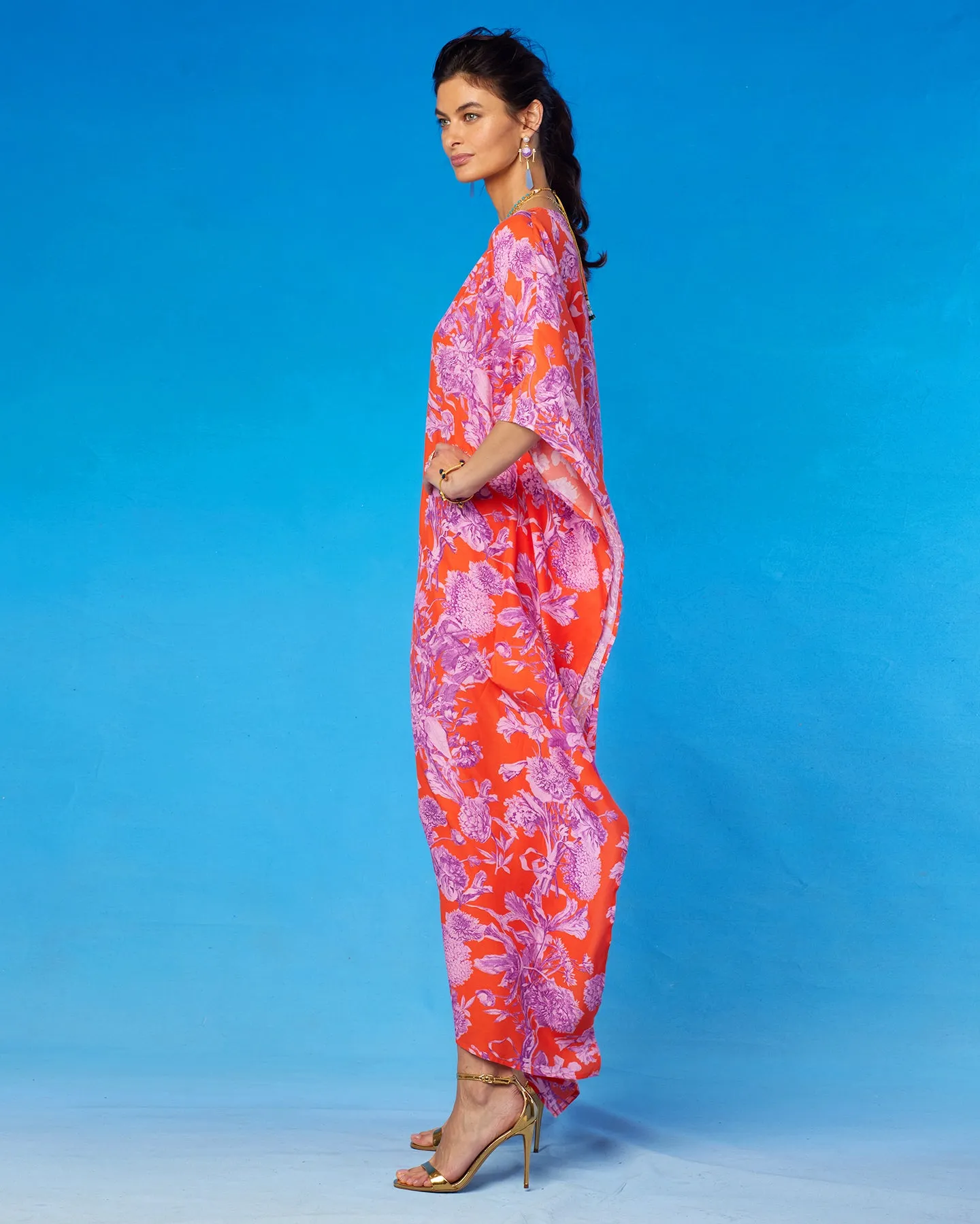 Camille Kaftan in Orange and Purple Floral Toile