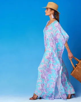 Camille Kaftan in Turquoise and Purple Floral Toile