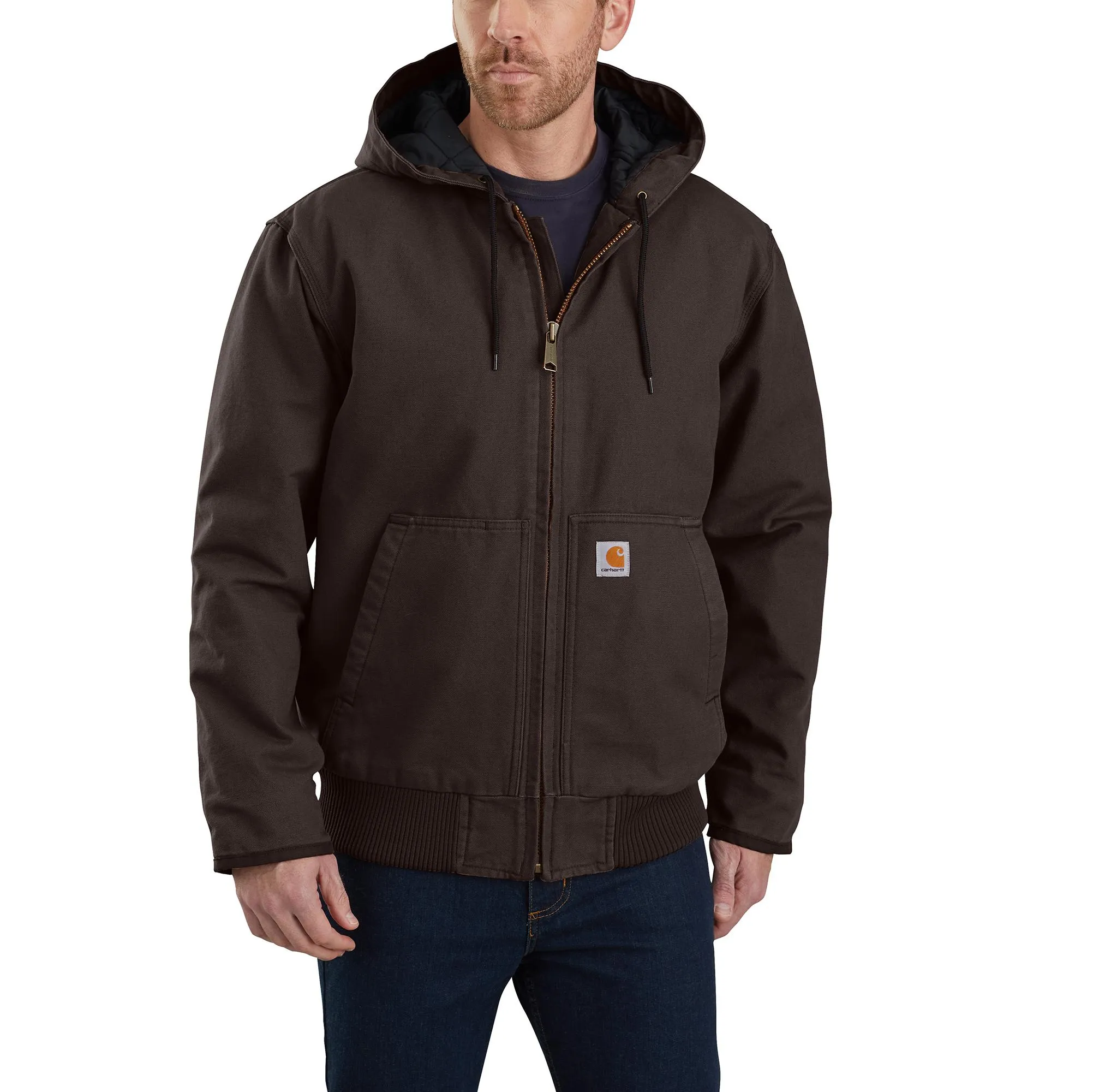 'Carhartt' Men's Quilt Flannel-Lined Sandstone Active Insulated Duck Jacket - Dark Brown