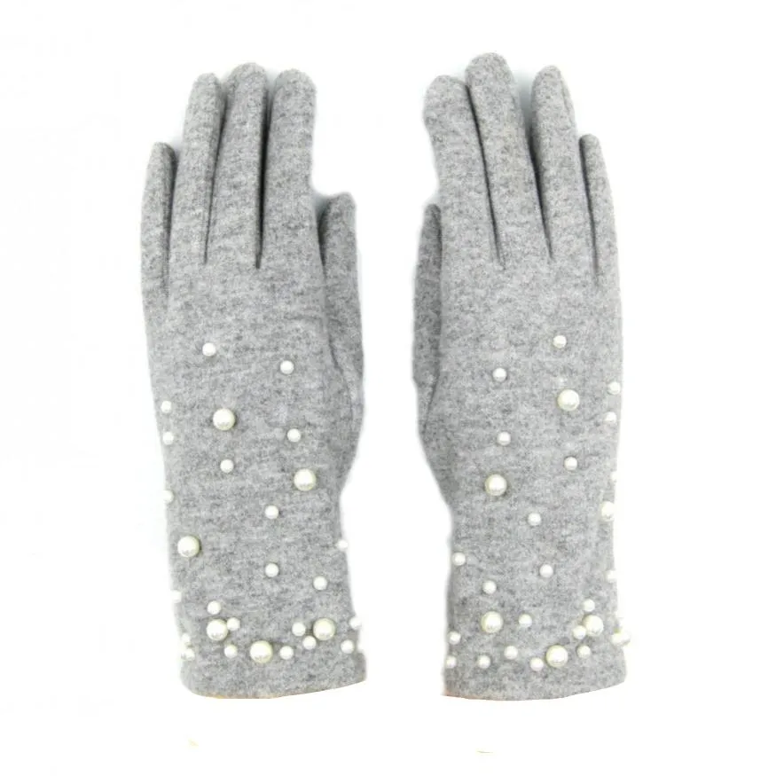 Cashmere Blend Pearl Gloves - Light Grey