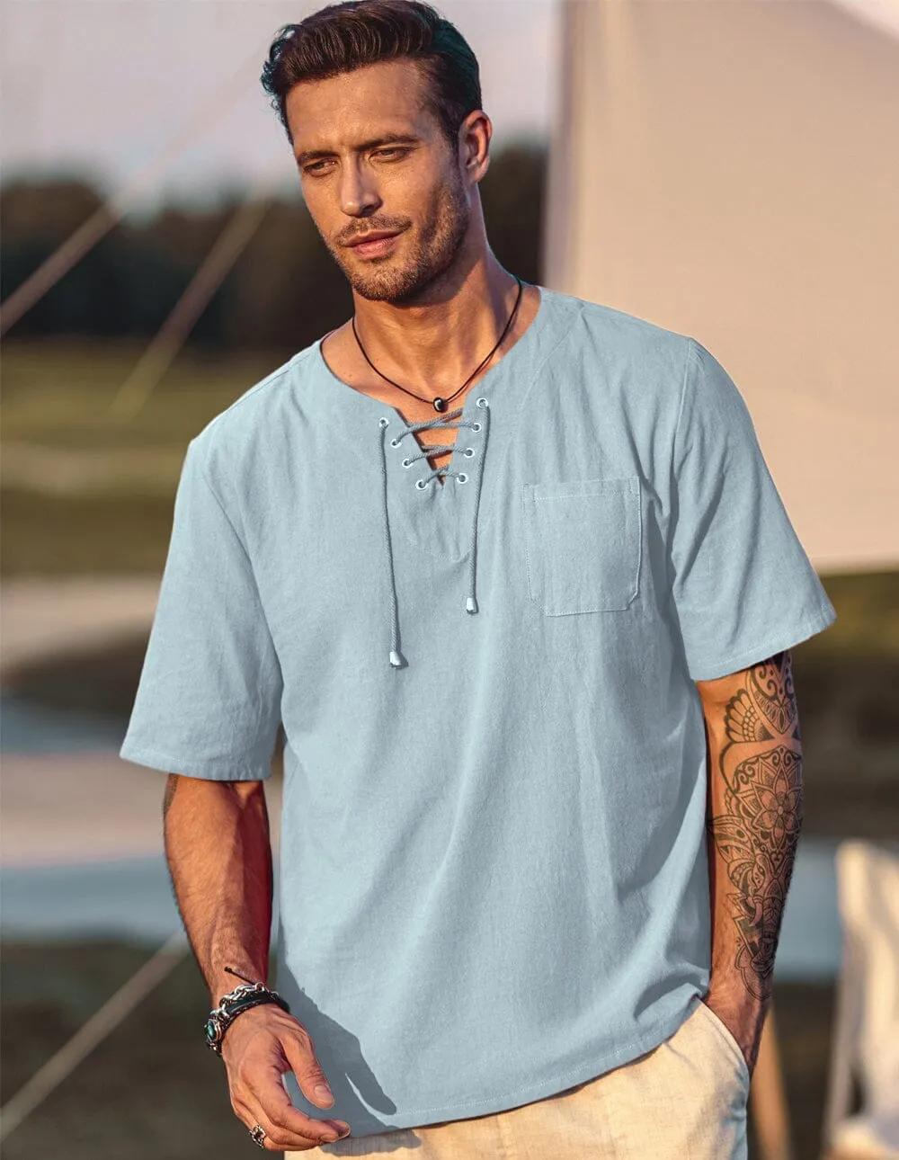 Casual Linen Style V Neck Shirts (US Only)