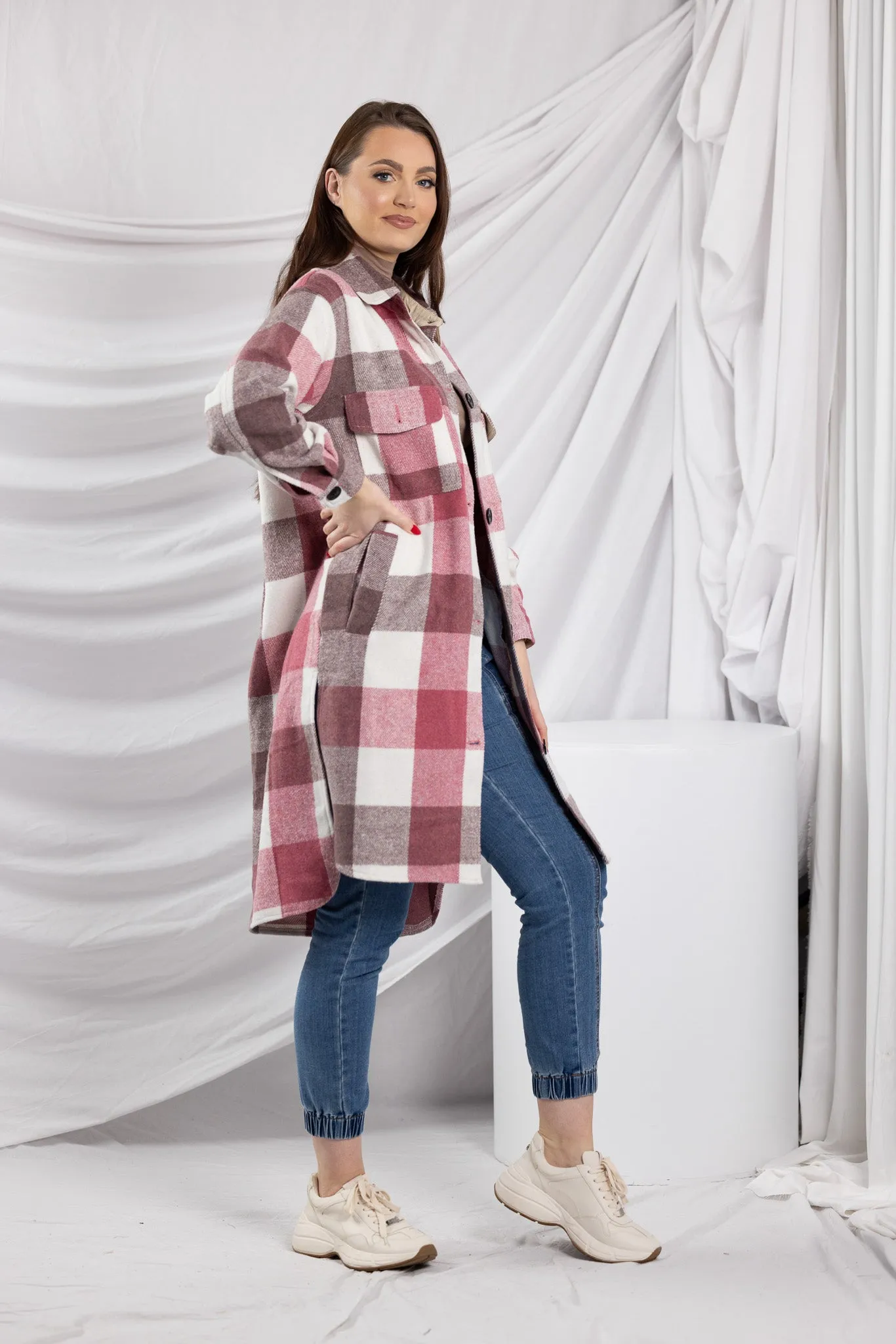 Checkered Pink Fleece Jacket