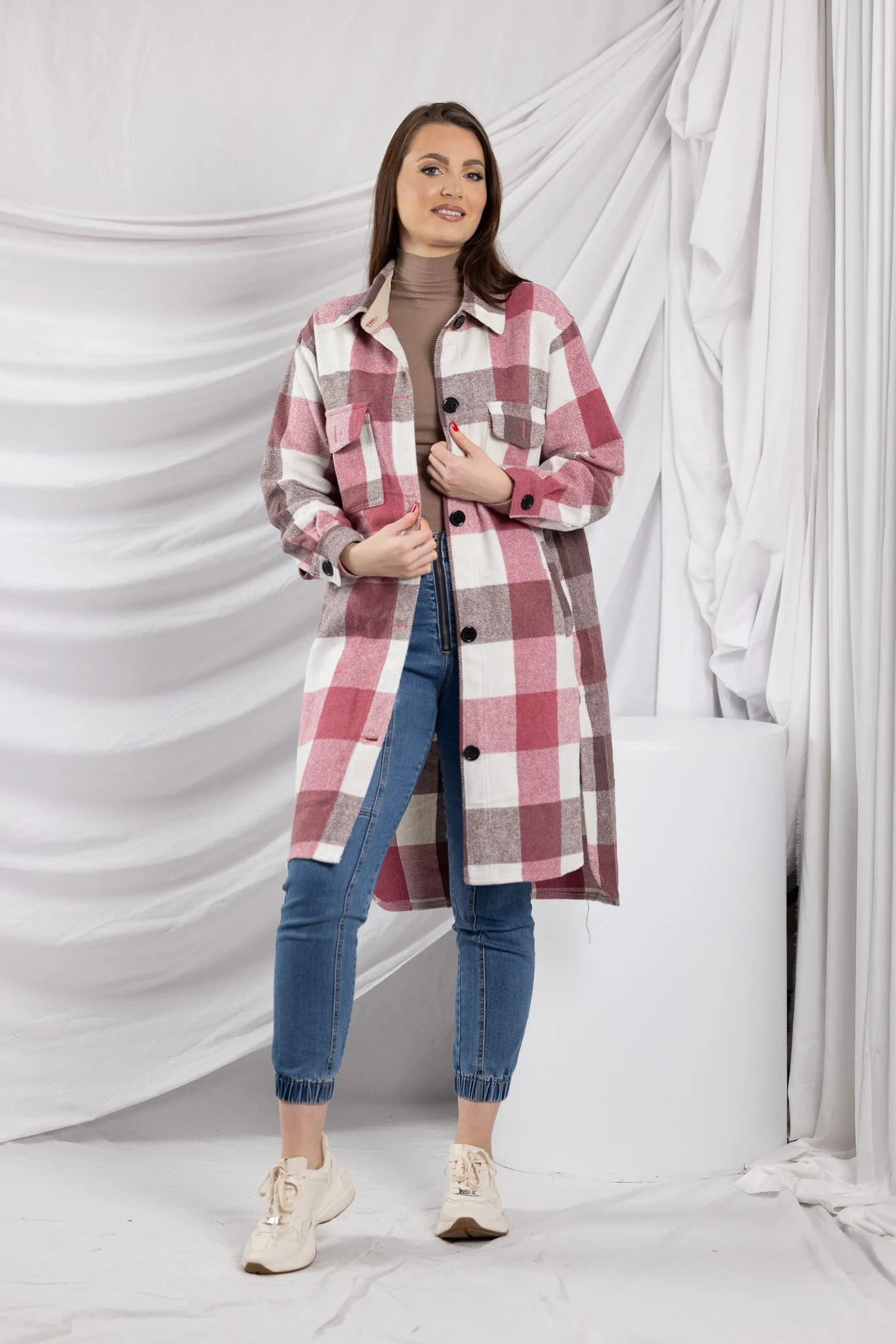 Checkered Pink Fleece Jacket