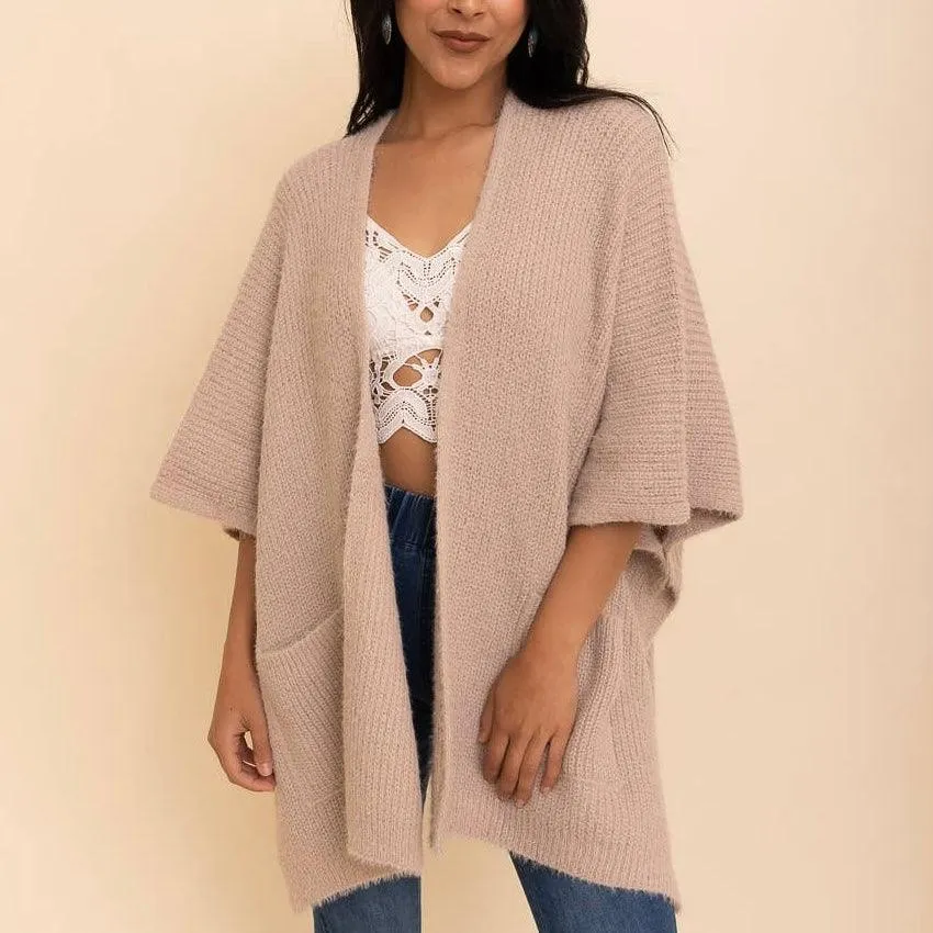 Chic Boucle Cozy Cardigan Poncho OS