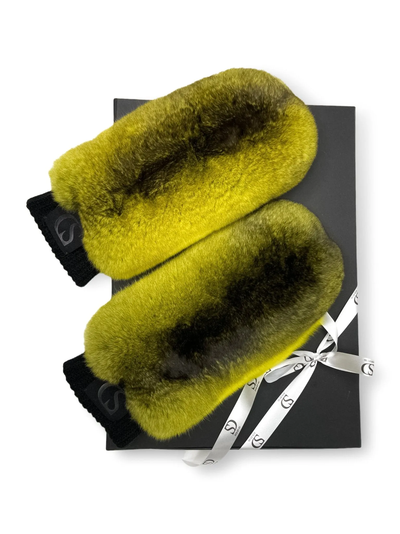 Chinchilla Fur Mittens In Yellow