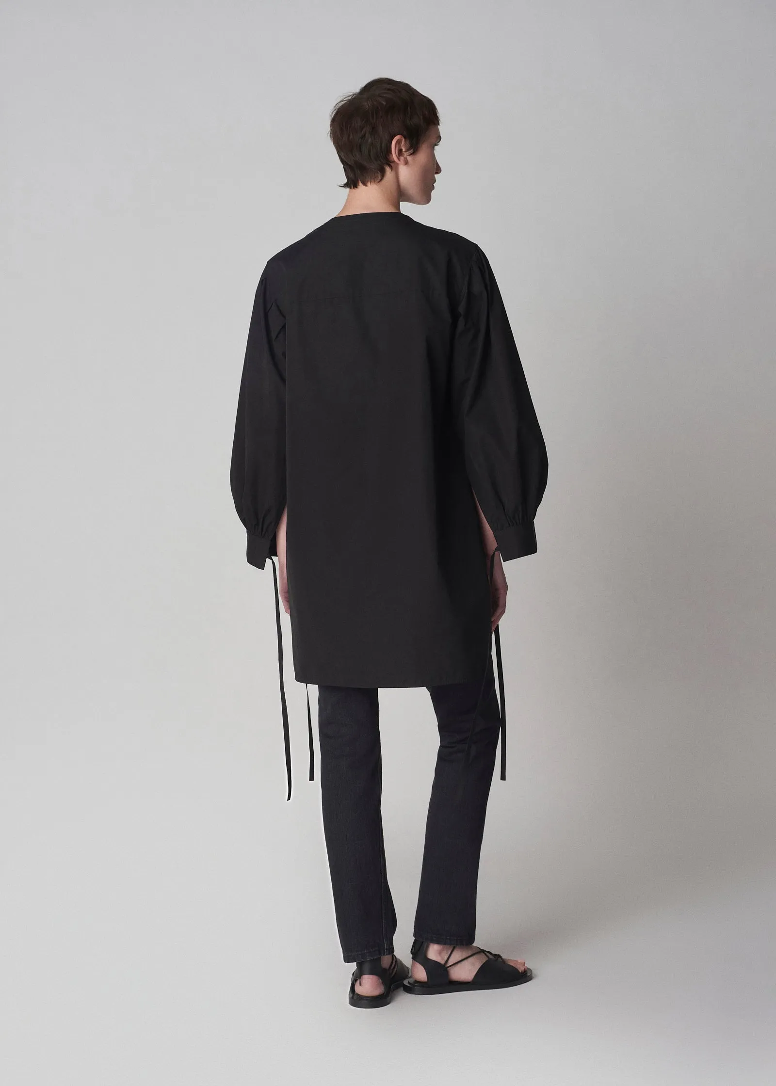 Collarless Tunic Shirt in Cotton Poplin - Black