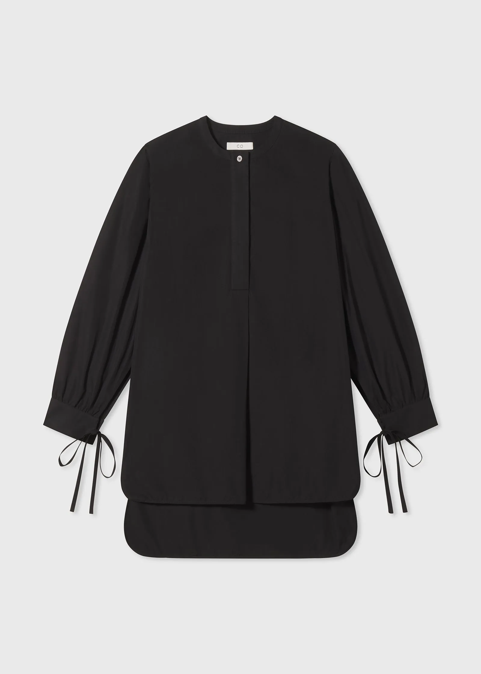 Collarless Tunic Shirt in Cotton Poplin - Black