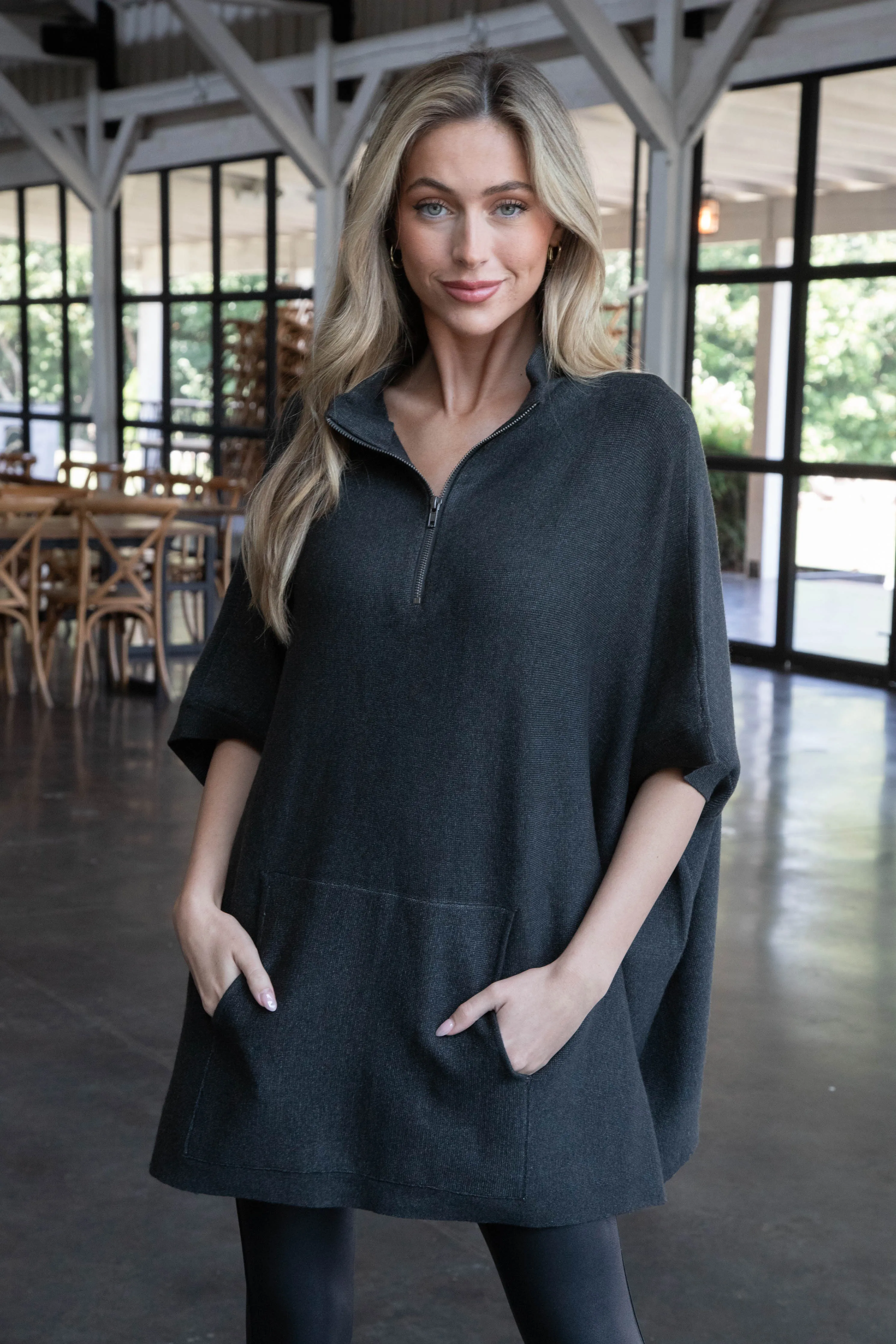 Cosima Funnel Neck Poncho, Ash Grey | RD Style