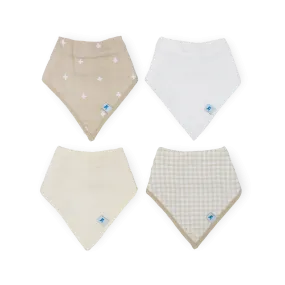 Cotton Muslin   Fleece Bandana Bib 4 Pack - Taupe Cross