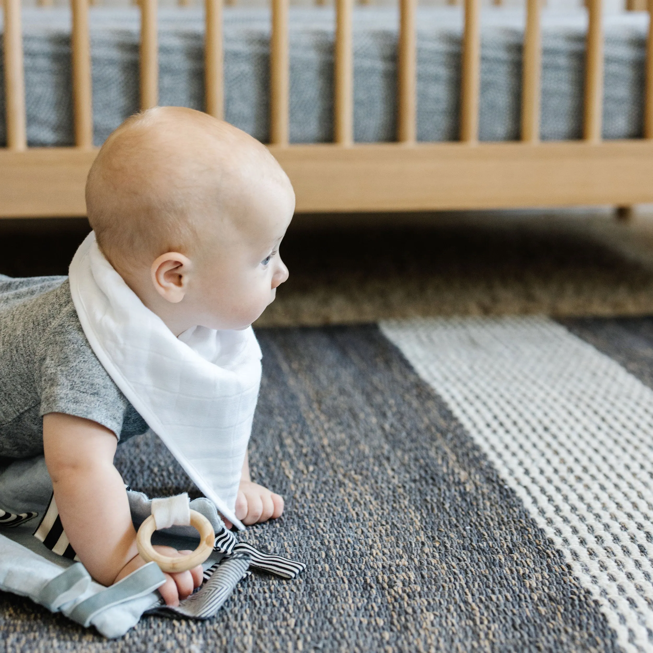 Cotton Muslin   Fleece Bandana Bib 4 Pack - Taupe Cross