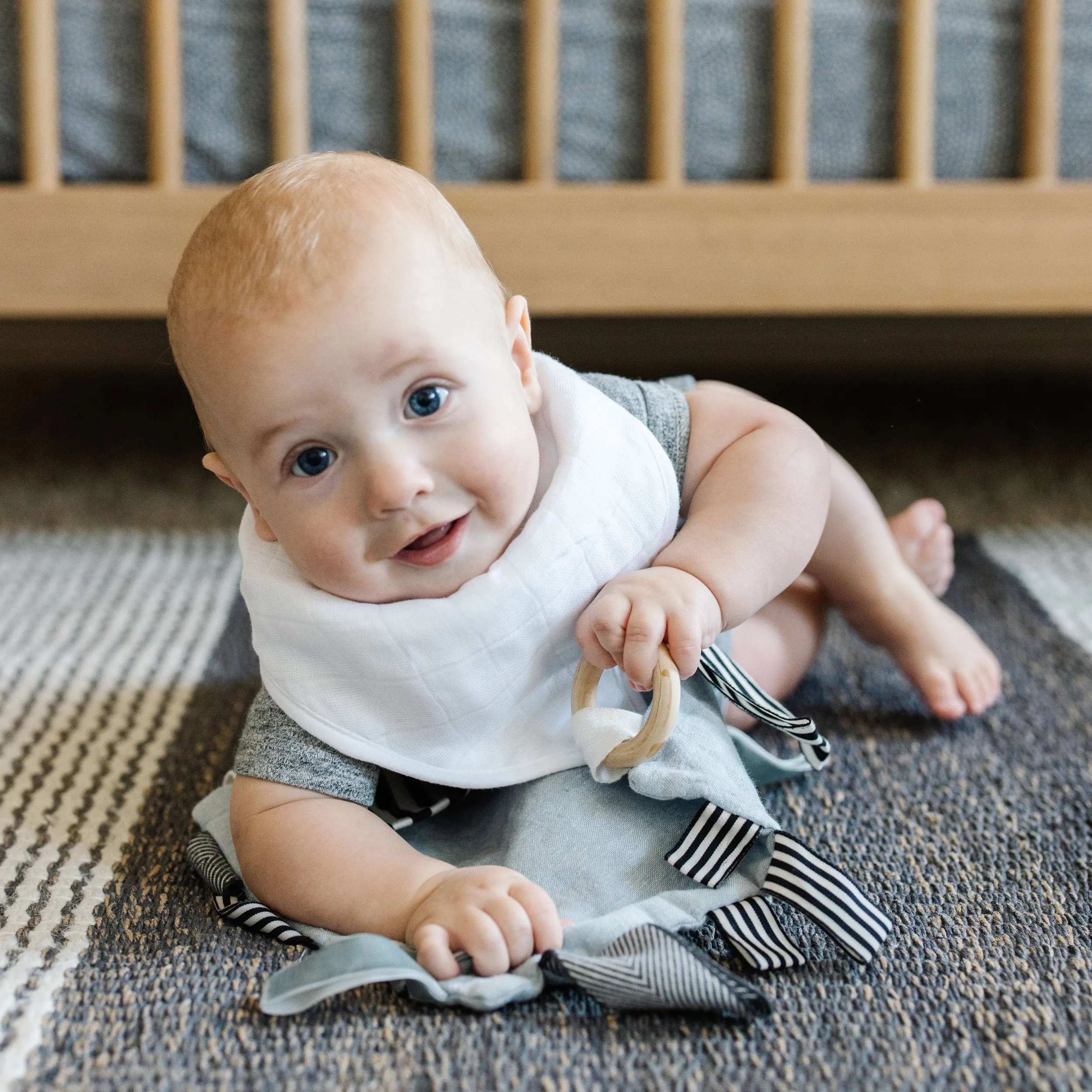 Cotton Muslin   Fleece Bandana Bib 4 Pack - Taupe Cross