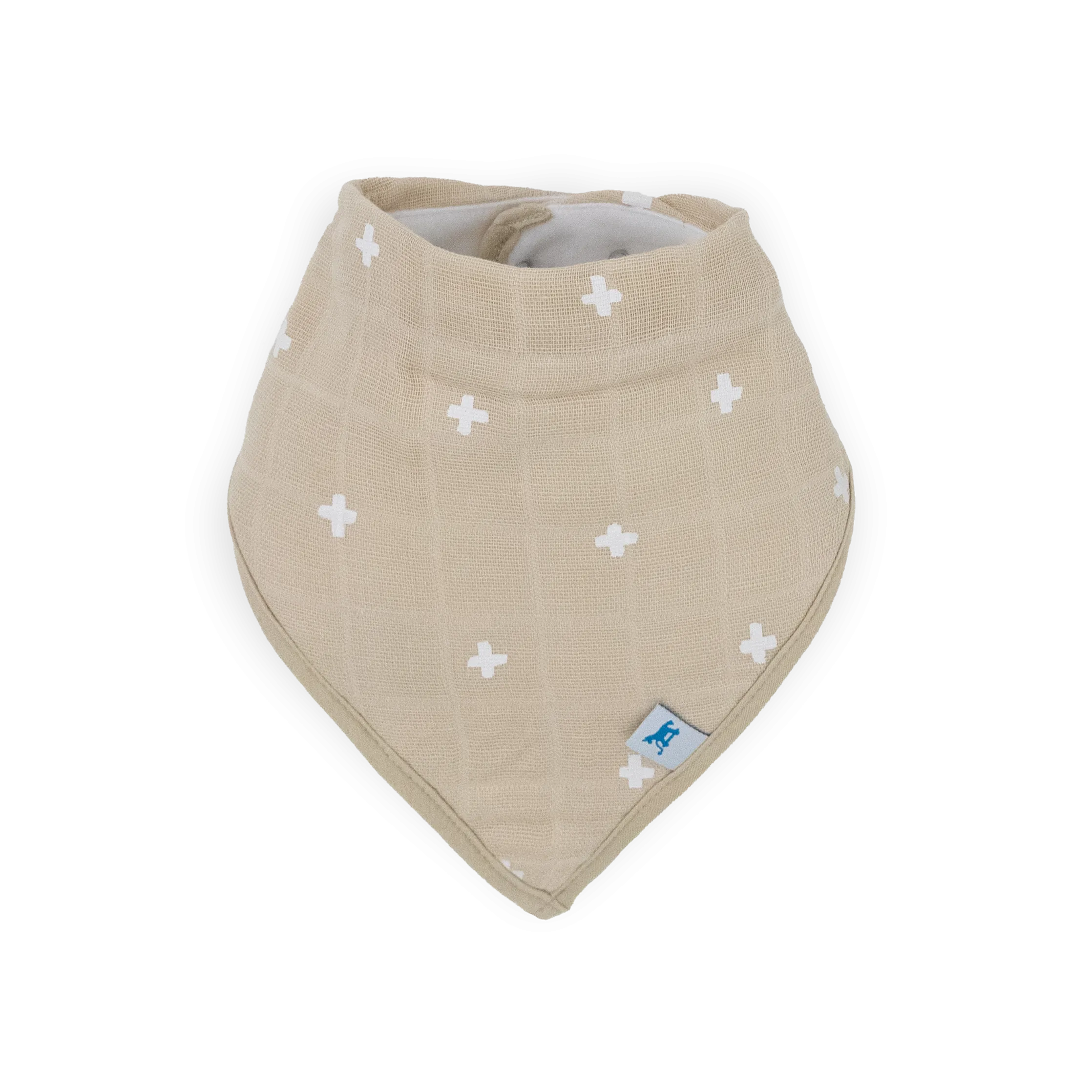 Cotton Muslin   Fleece Bandana Bib 4 Pack - Taupe Cross