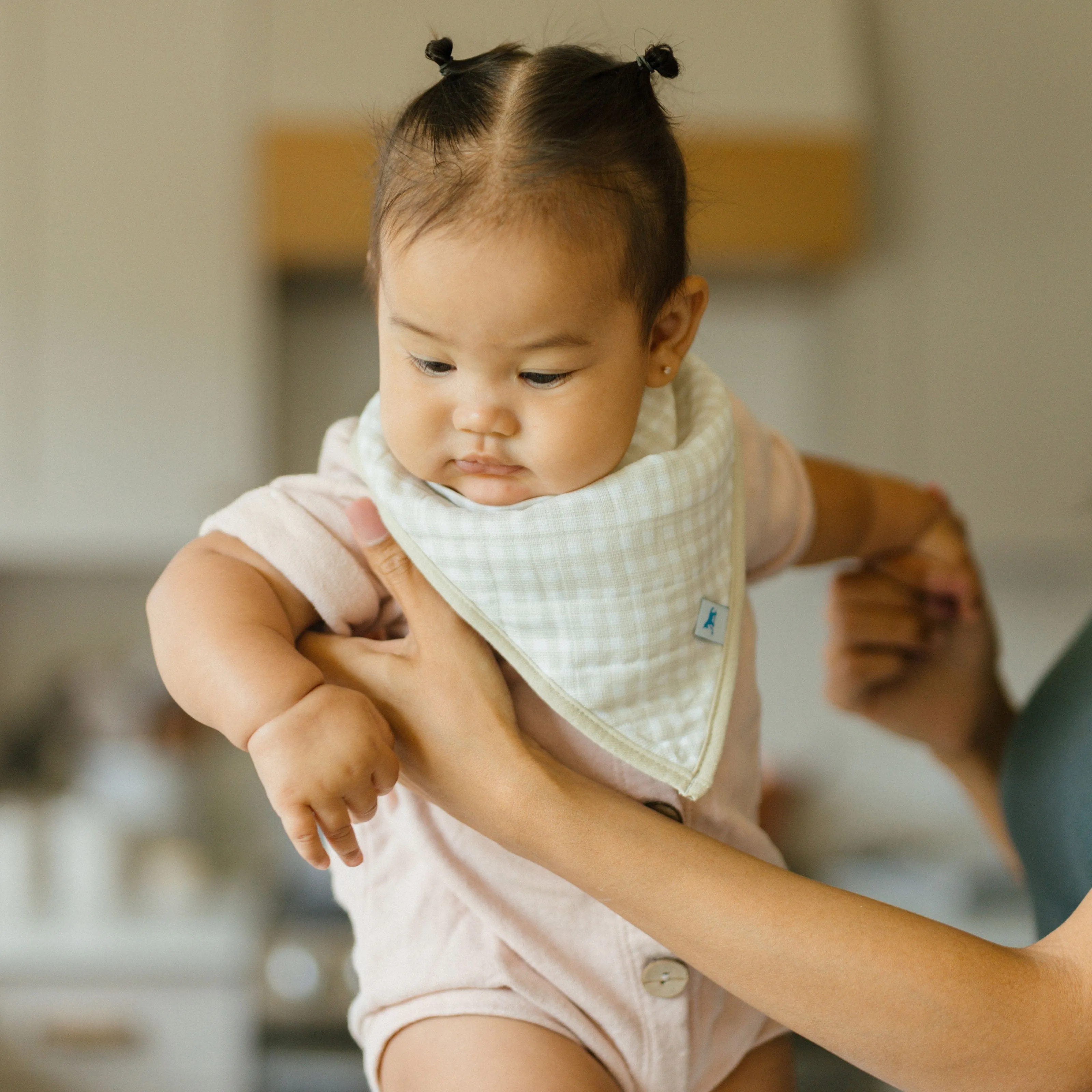 Cotton Muslin   Fleece Bandana Bib 4 Pack - Taupe Cross