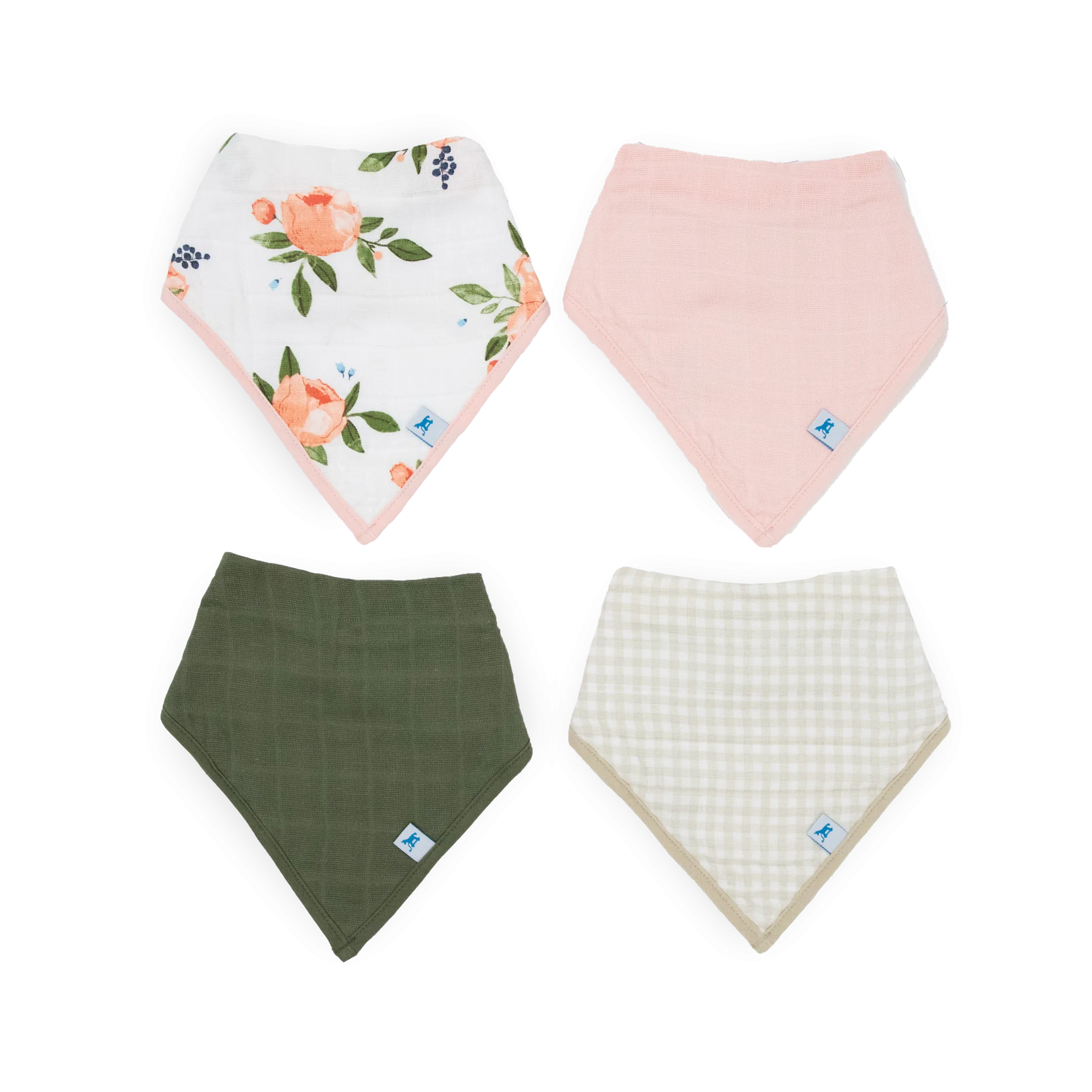 Cotton Muslin   Fleece Bandana Bib 4 Pack - Watercolor Roses