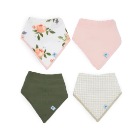 Cotton Muslin   Fleece Bandana Bib 4 Pack - Watercolor Roses