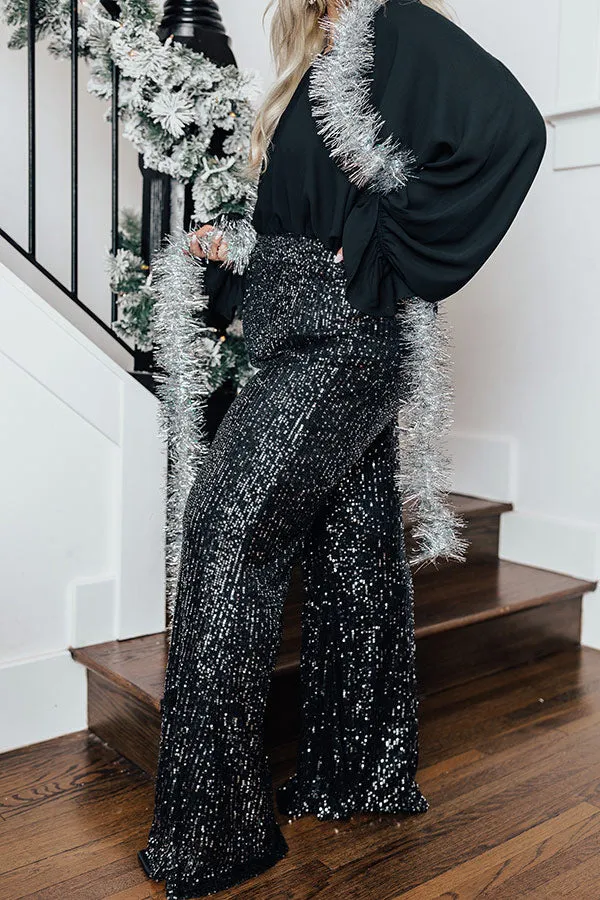 Dainty Glam Sequin High Waist Flare In 2-Tone Curves