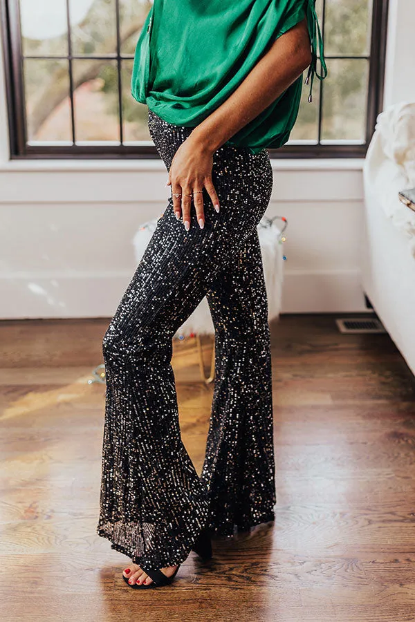 Dainty Glam Sequin High Waist Flare In 2-Tone