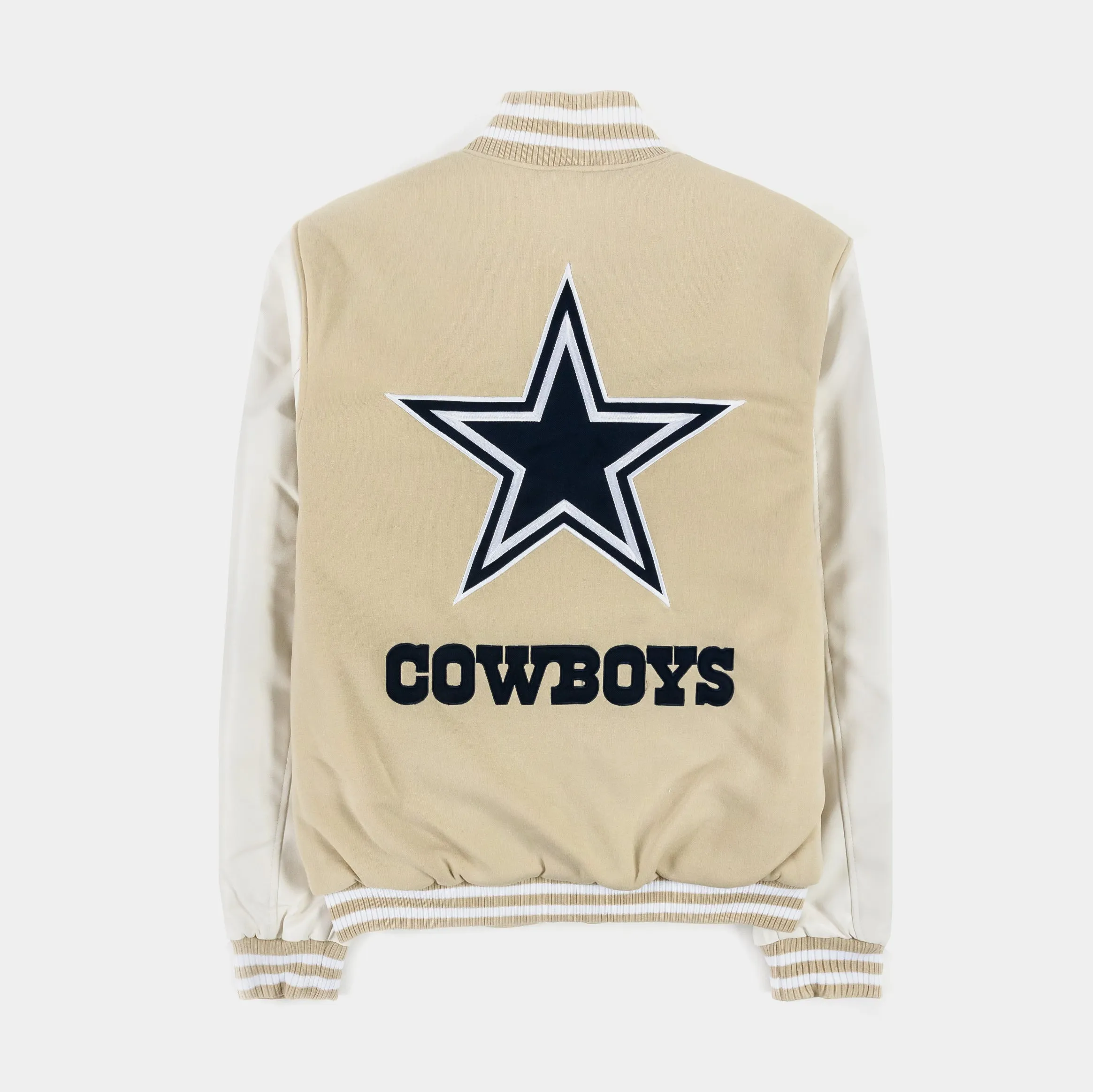 Dallas Cowboys Reversible Letterman Mens Jacket (Beige/White)