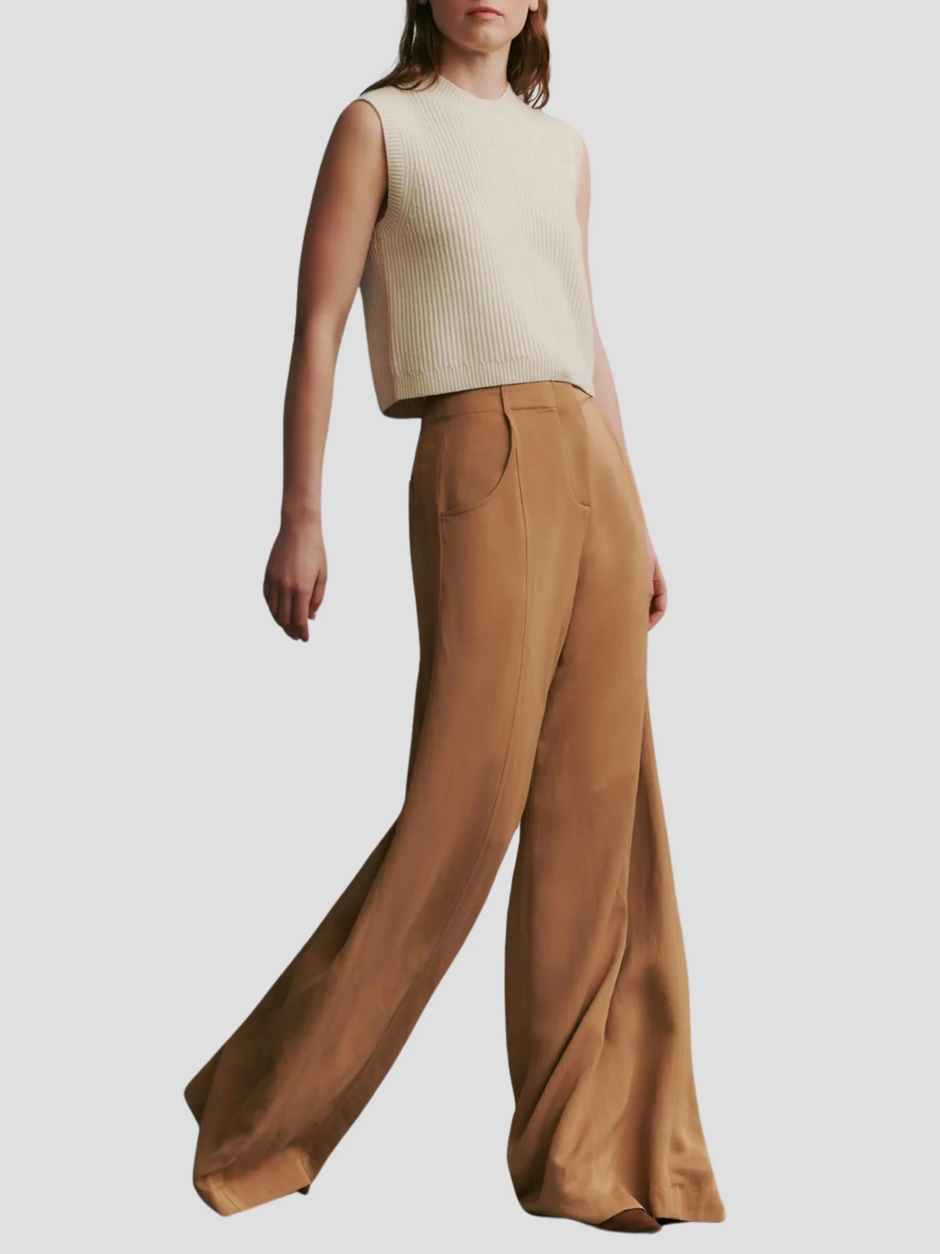 Demie Linen Wide-Leg Pant in Tan