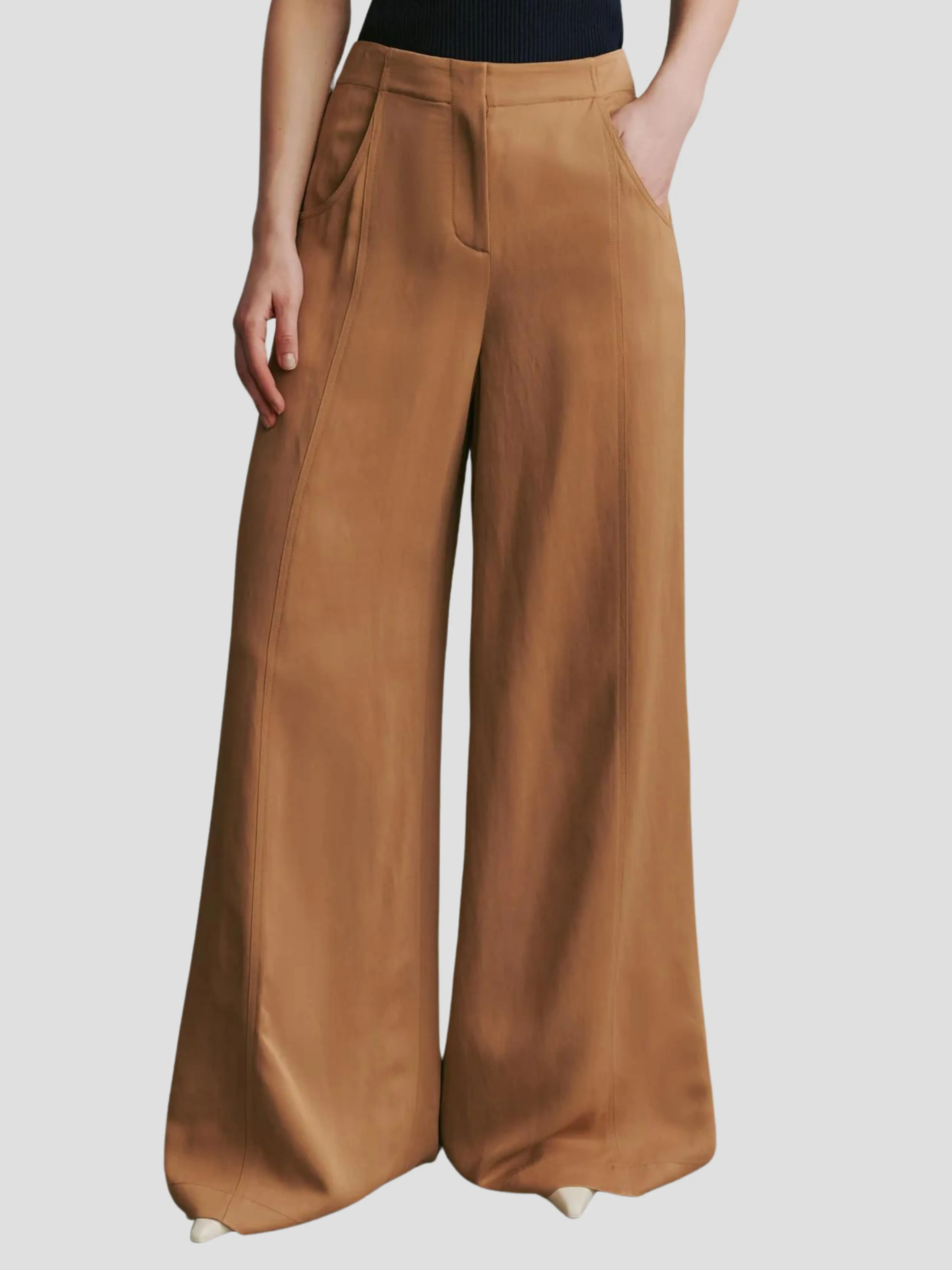 Demie Linen Wide-Leg Pant in Tan