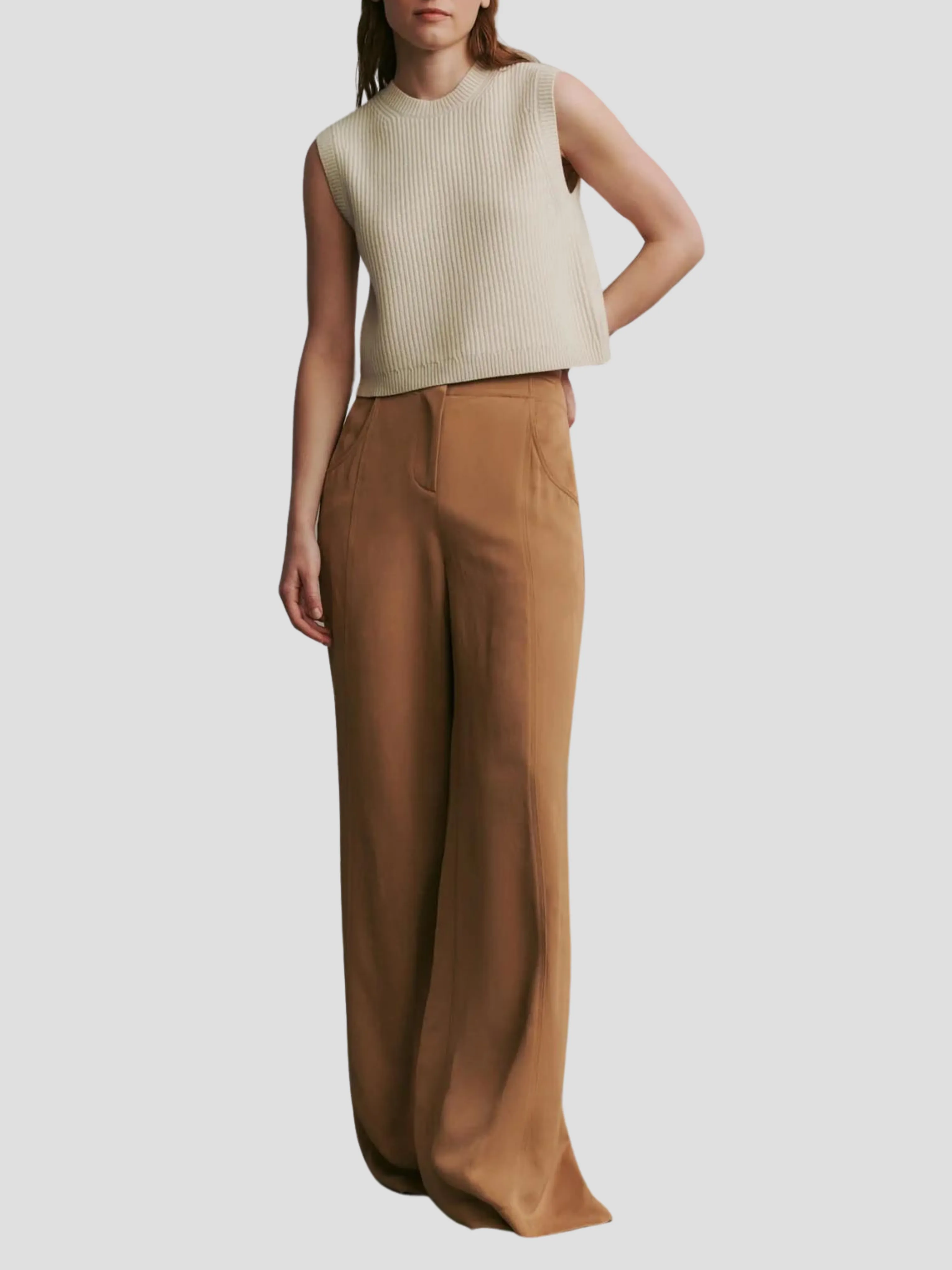 Demie Linen Wide-Leg Pant in Tan