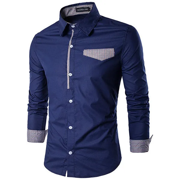 Designer Shirts for Men Fashion Patchwork Slim Band Collar