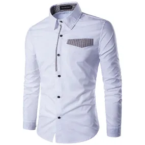 Designer Shirts for Men Fashion Patchwork Slim Band Collar