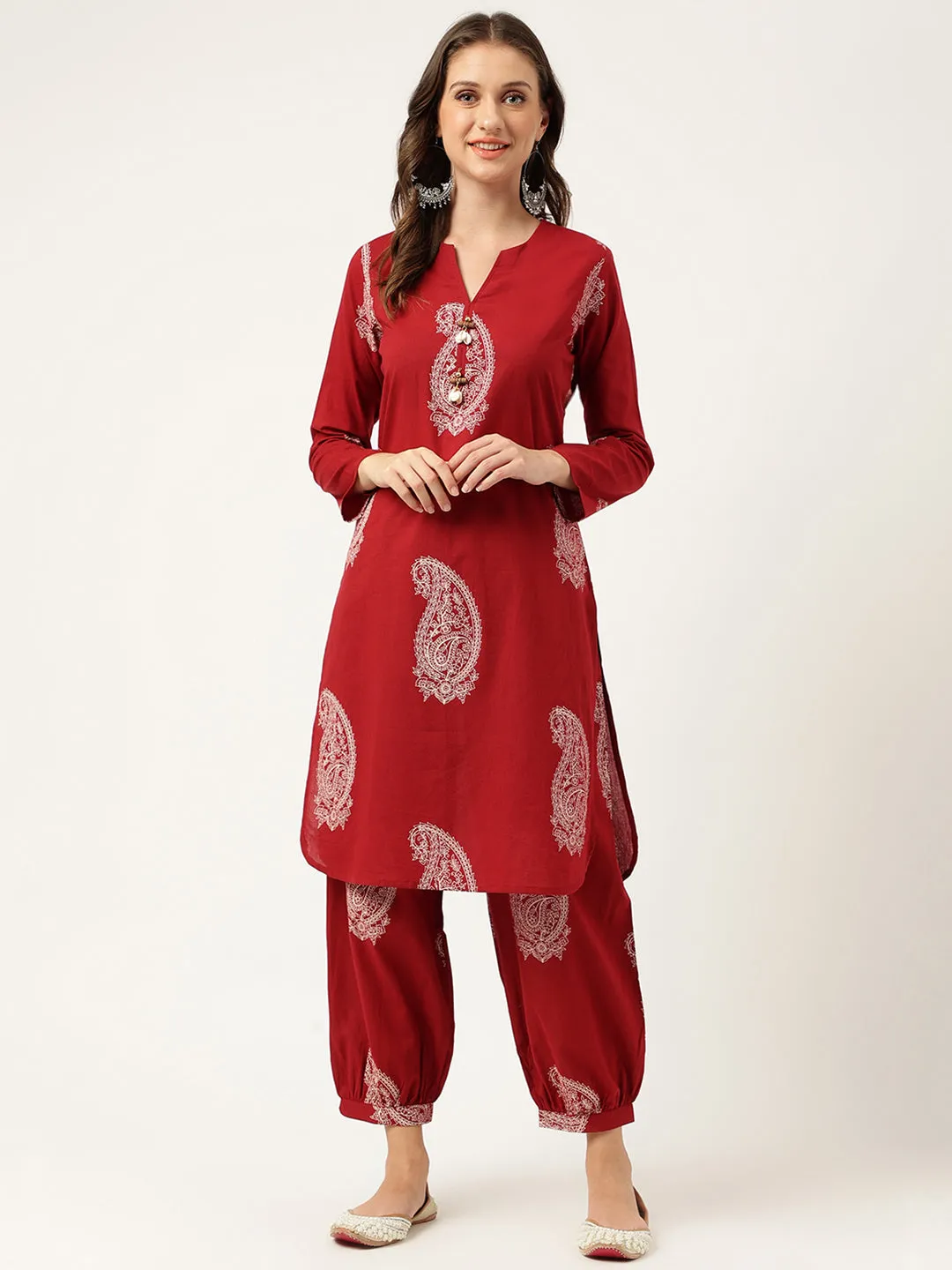 Divena Maroon Paisley Print Cotton Co-ord Set