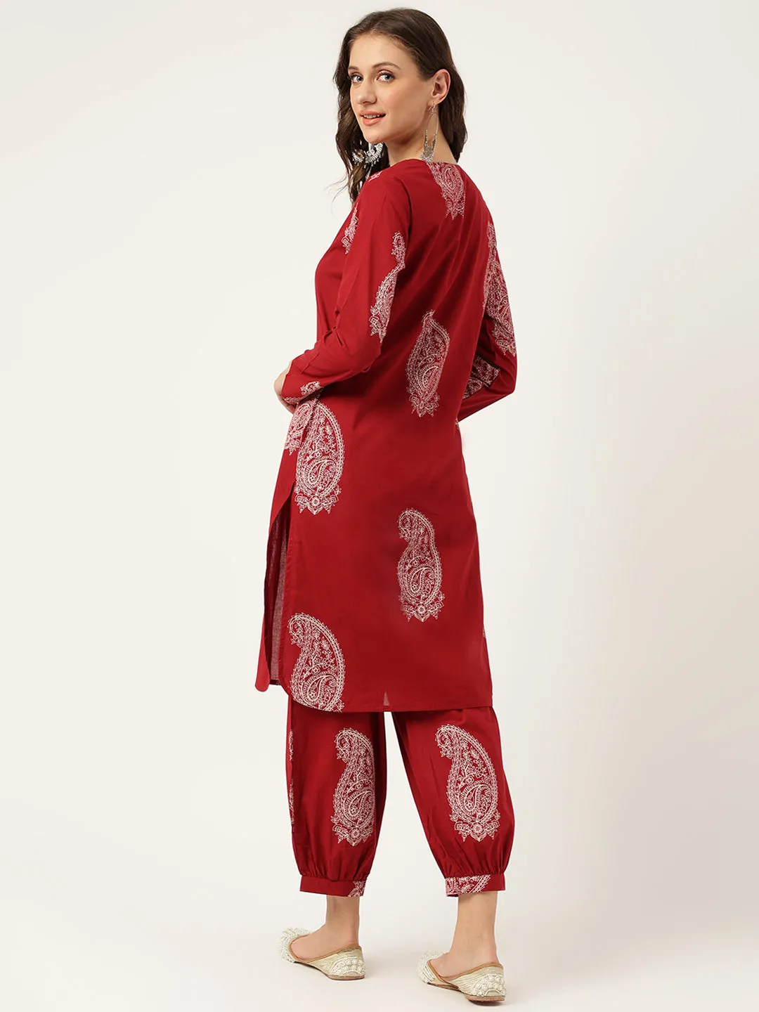 Divena Maroon Paisley Print Cotton Co-ord Set