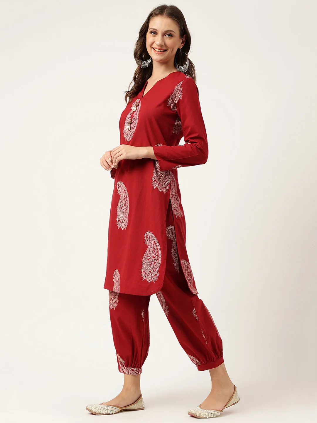 Divena Maroon Paisley Print Cotton Co-ord Set