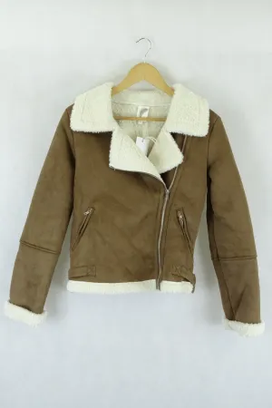 Don’T Ask Amanda Fleece Aviator Jacket Brown XS