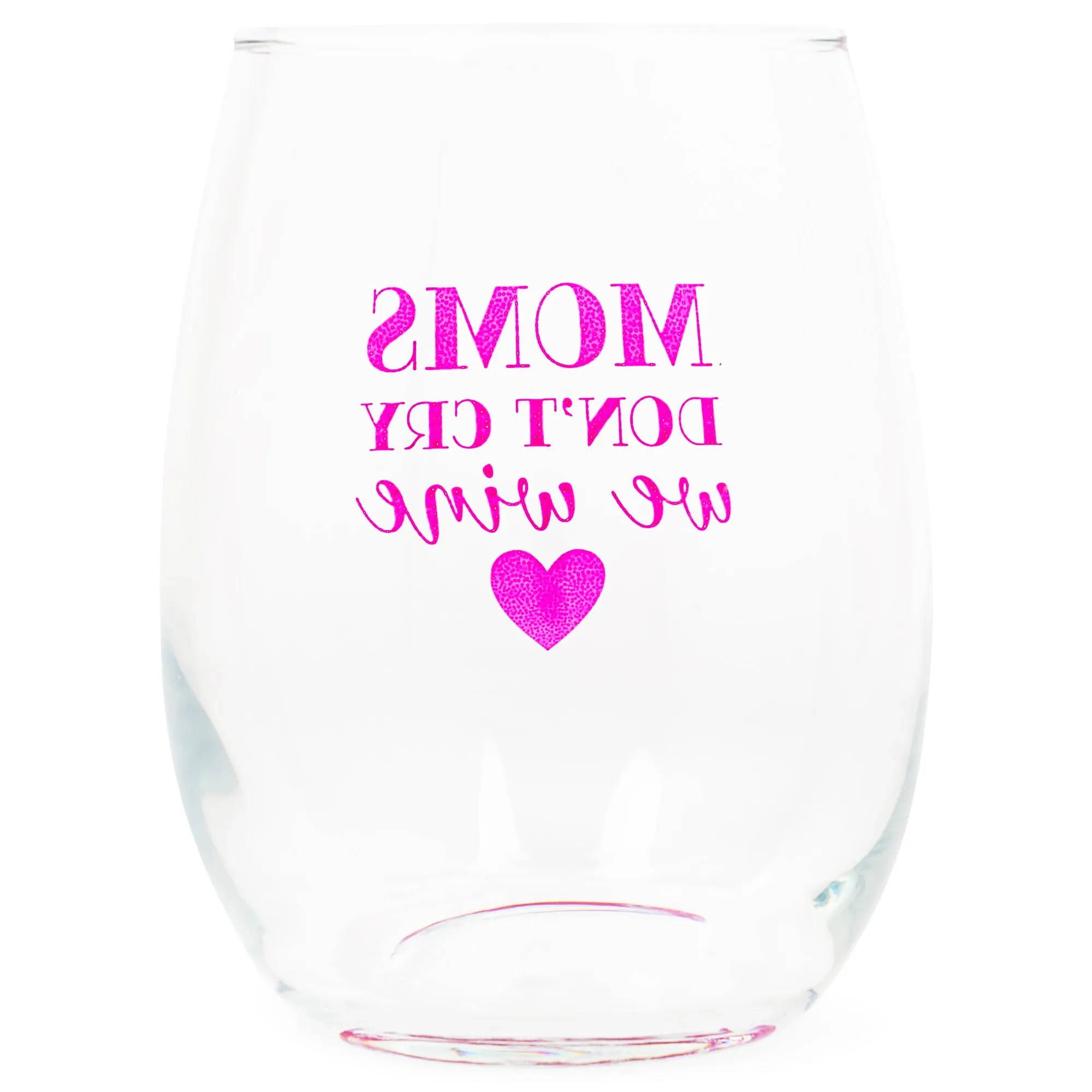 Don't Cry We Wine Dotted Pink 14 ounce Glass Stemless Wine Glass