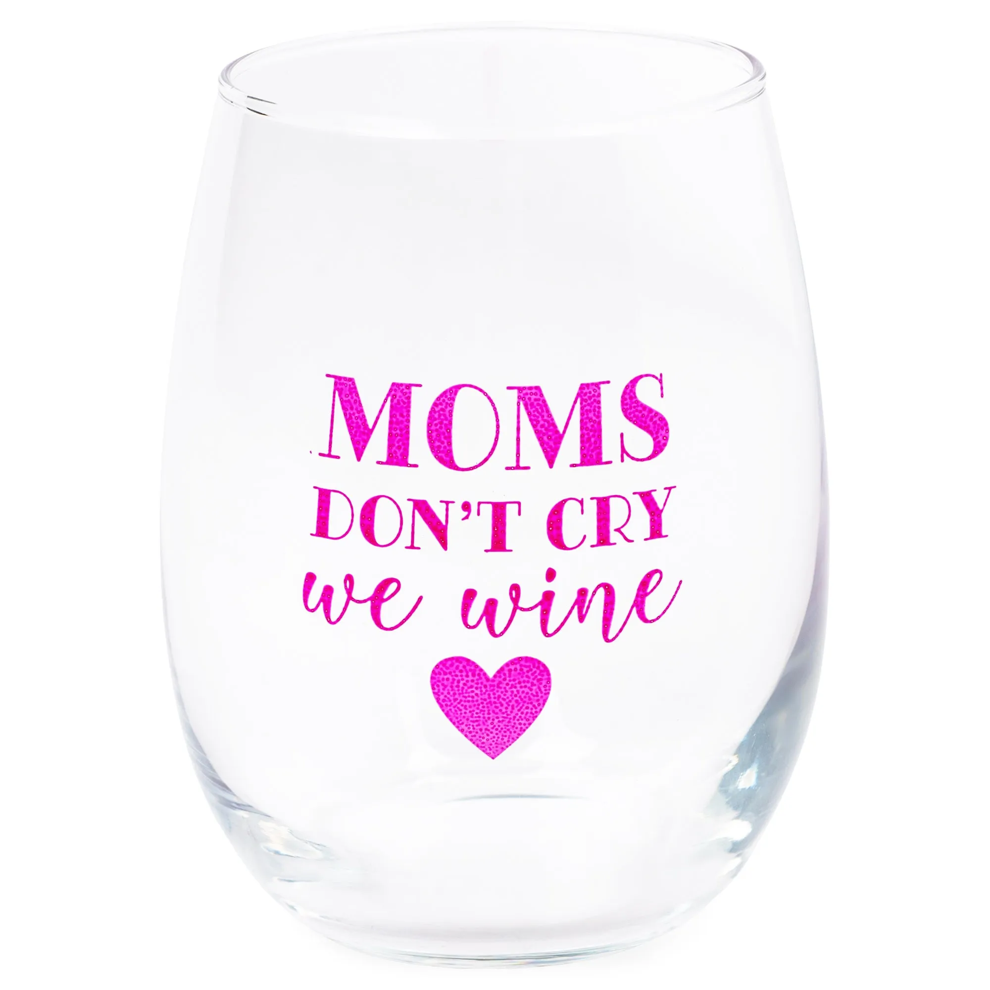 Don't Cry We Wine Dotted Pink 14 ounce Glass Stemless Wine Glass