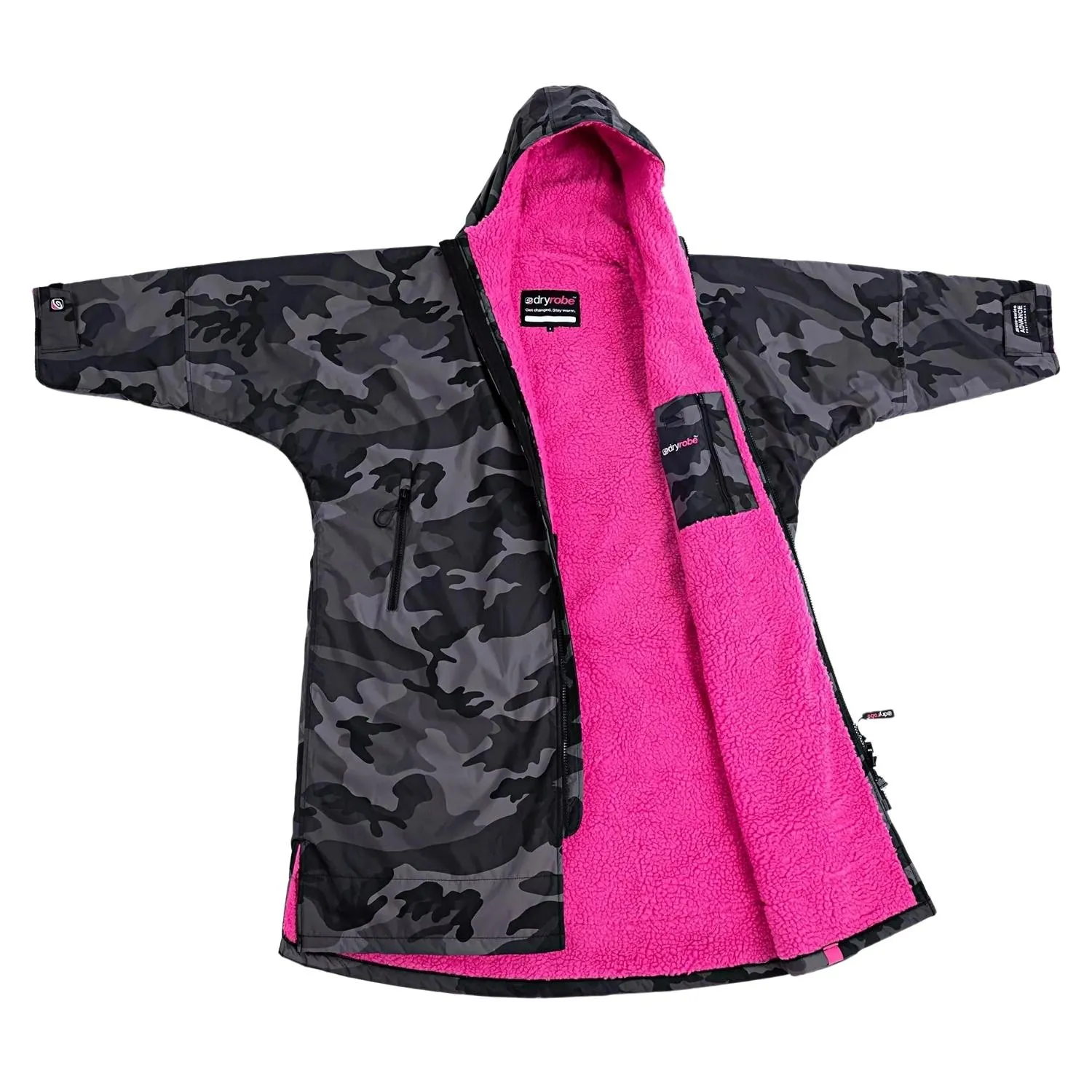 Dryrobe Advance Long Sleeve Drying & Changing Robe - Black Camo/Pink