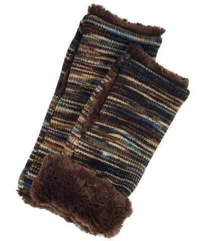 Fingerless Gloves in Mid-Length - Sweet Stripes Knits in English Toffee with Assorted Faux Fur