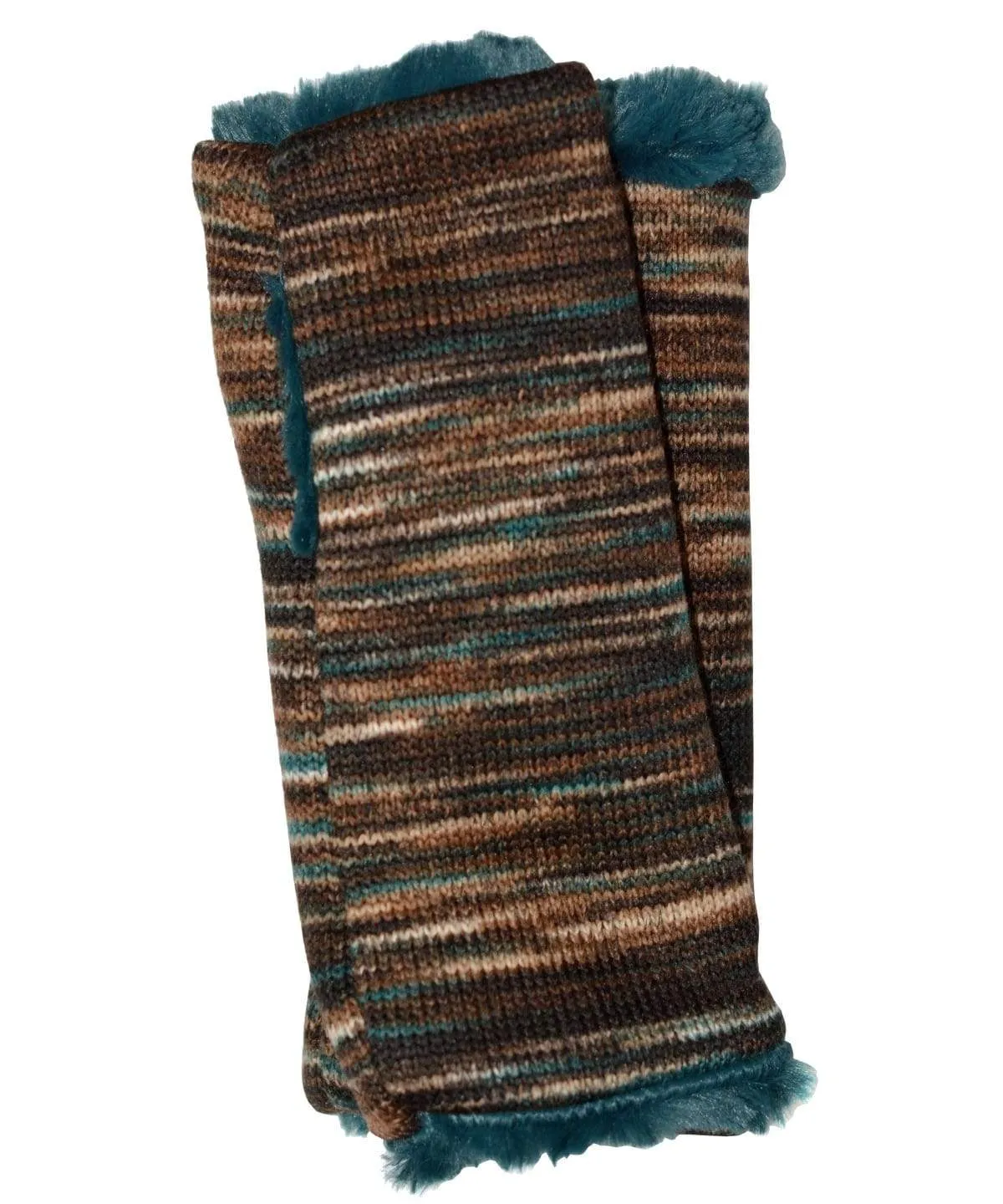 Fingerless Gloves in Mid-Length - Sweet Stripes Knits in English Toffee with Assorted Faux Fur