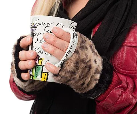 Fingerless / Texting Gloves, Reversible - Luxury Faux Fur in Carpathian Lynx