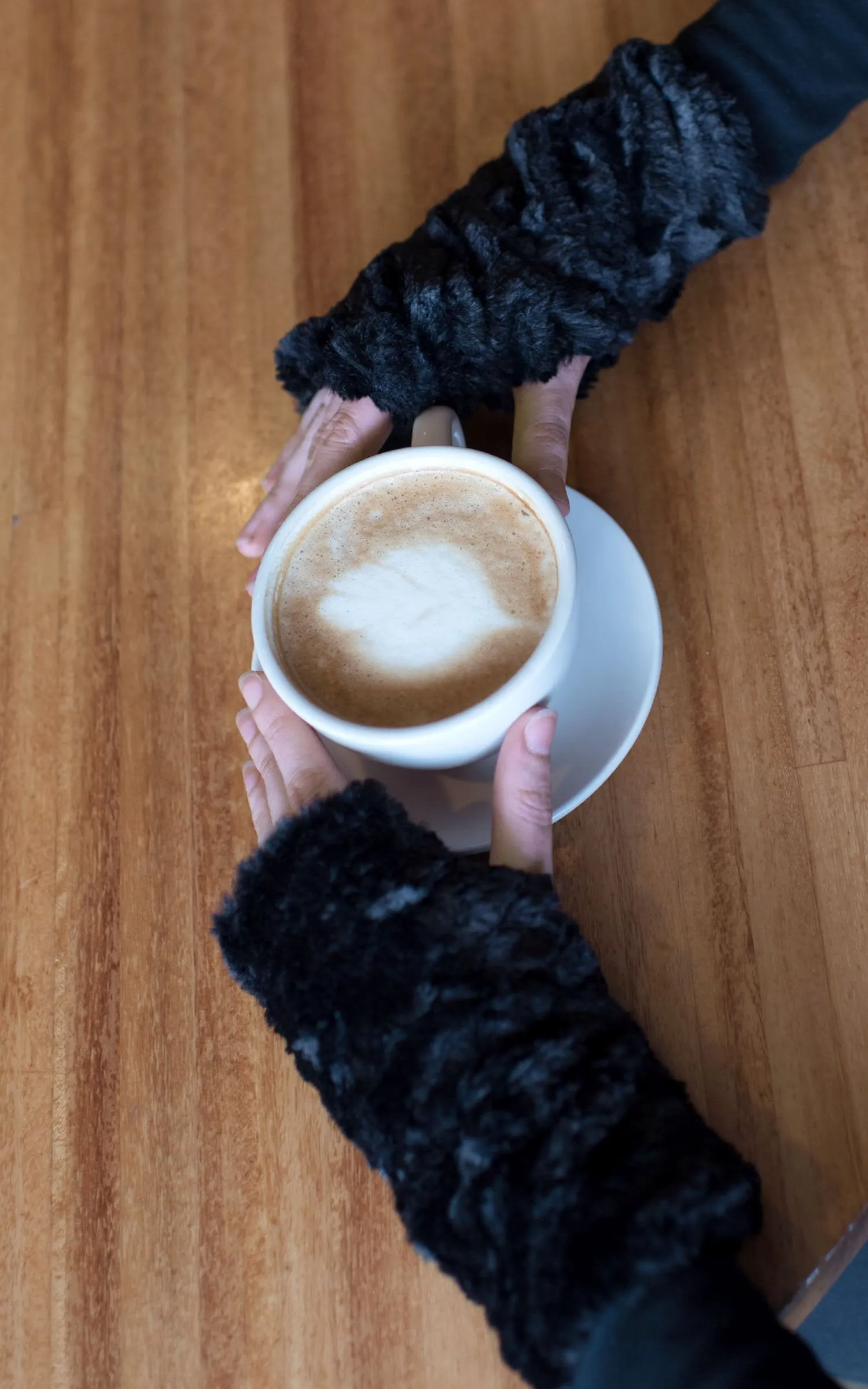 Fingerless / Texting Gloves, Reversible - Luxury Faux Fur in Smouldering Sequoia